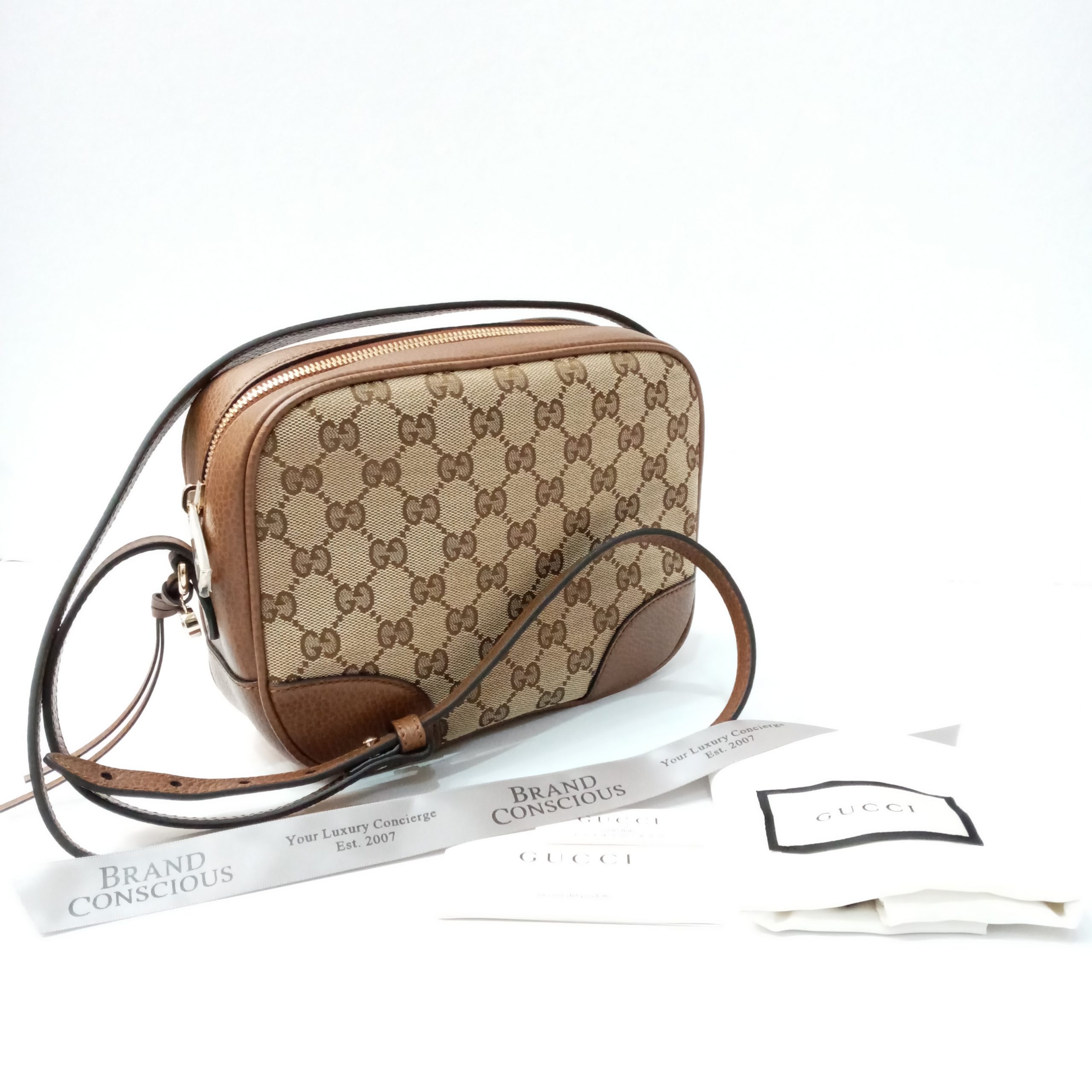 Gucci Brown/Beige GG Canvas and Leather Bree Foldover Bag Gucci