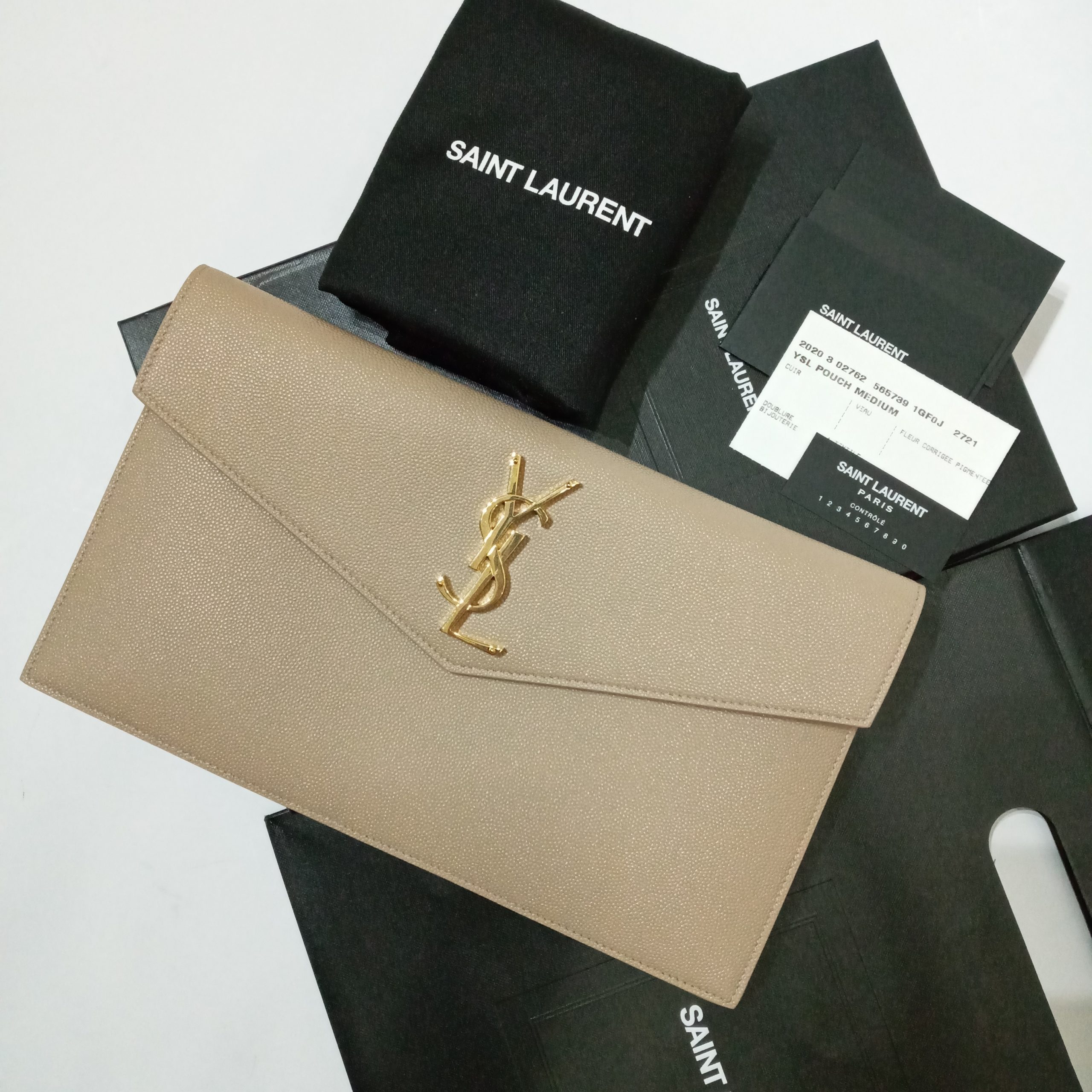 Saint Laurent Grain de Poudre Uptown Pouch Dark Beige