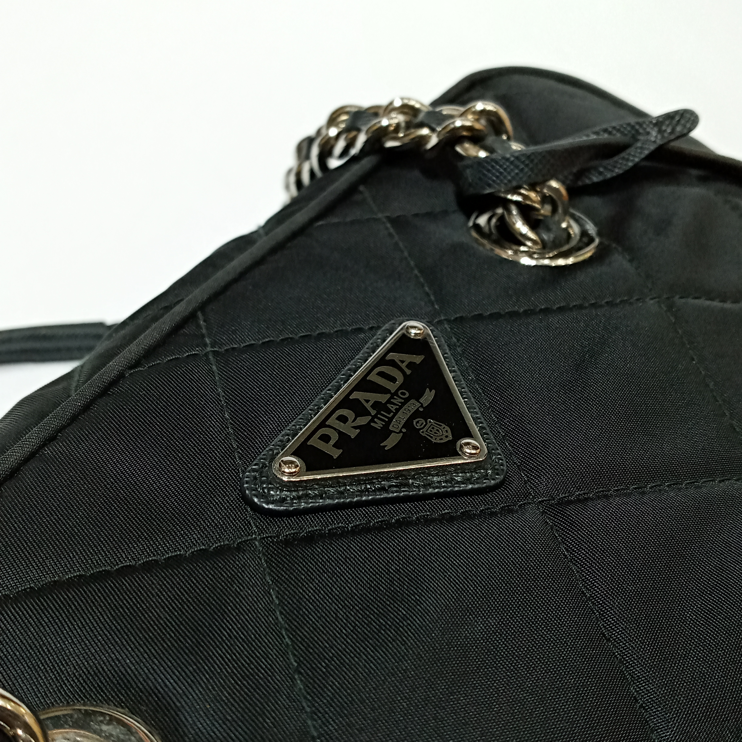 tas shoulder-bag Prada Bauletto 1BB903 Tessuto Impuntu Nero SHW Shoulder  Bag