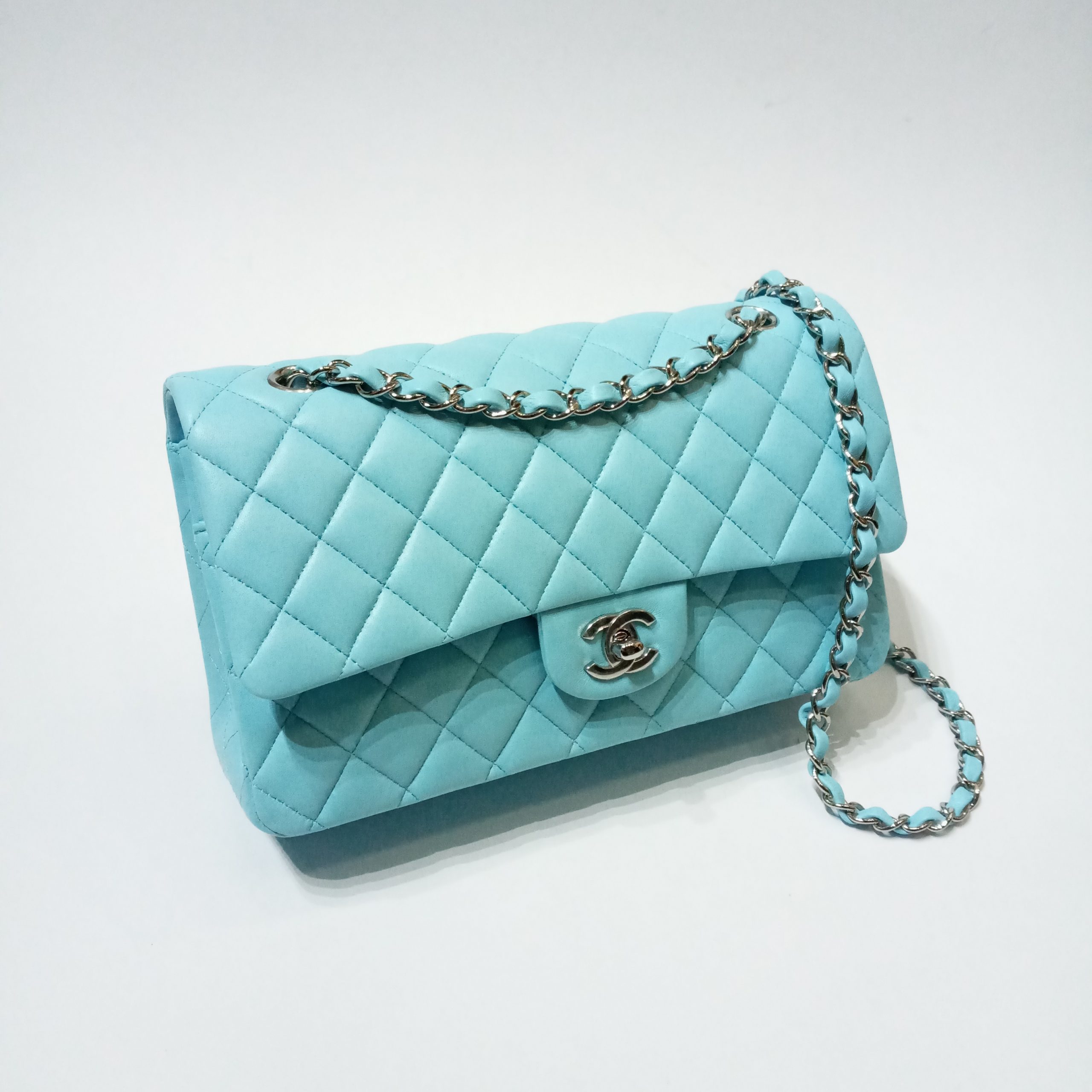 Chanel Caviar Quilted Medium Double Flap Light Blue