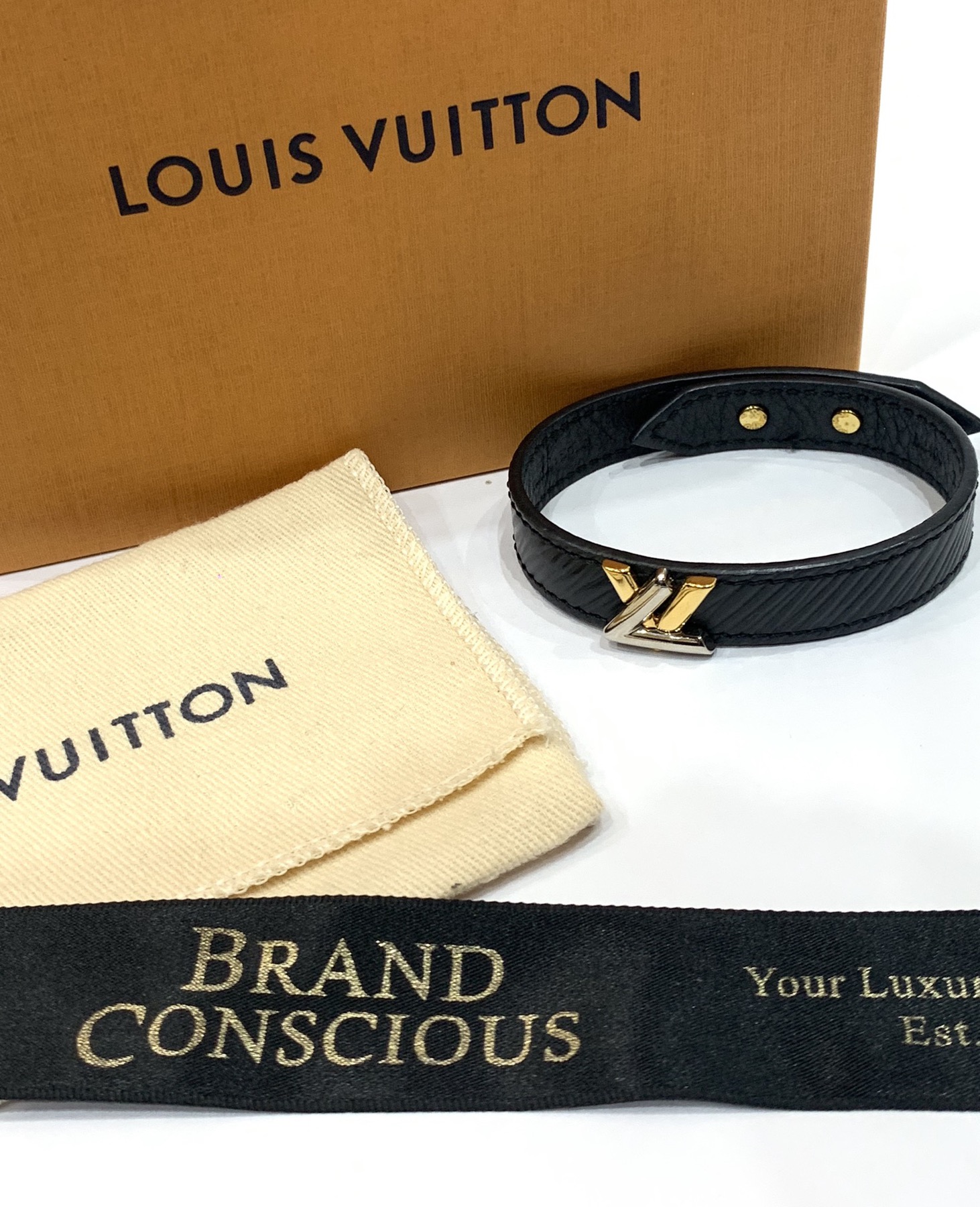 Louis Vuitton Twist Bracelet Embellished Leather Black 61793200