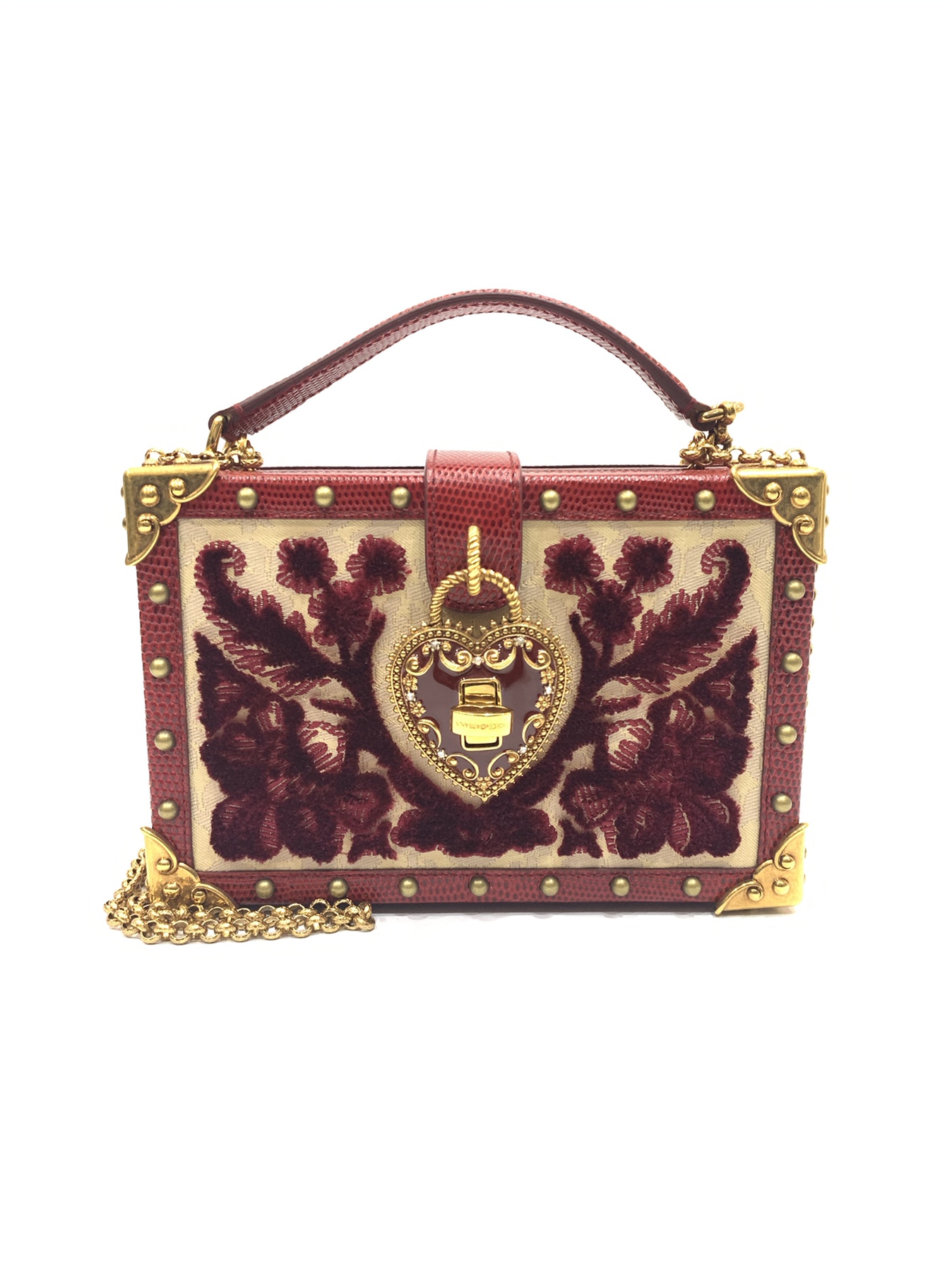 Dolce & Gabbana My Heart Velvet & Leather Box Clutch Red - BrandConscious  Authentics