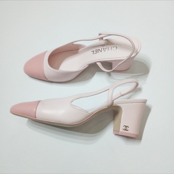Chanel Leather Cap Toe Slingback Block Heel Pink S38 - BrandConscious  Authentics