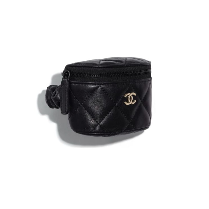 Authentic Chanel 21S Arm Coin Purse Lambskin Black Quilted Pouch