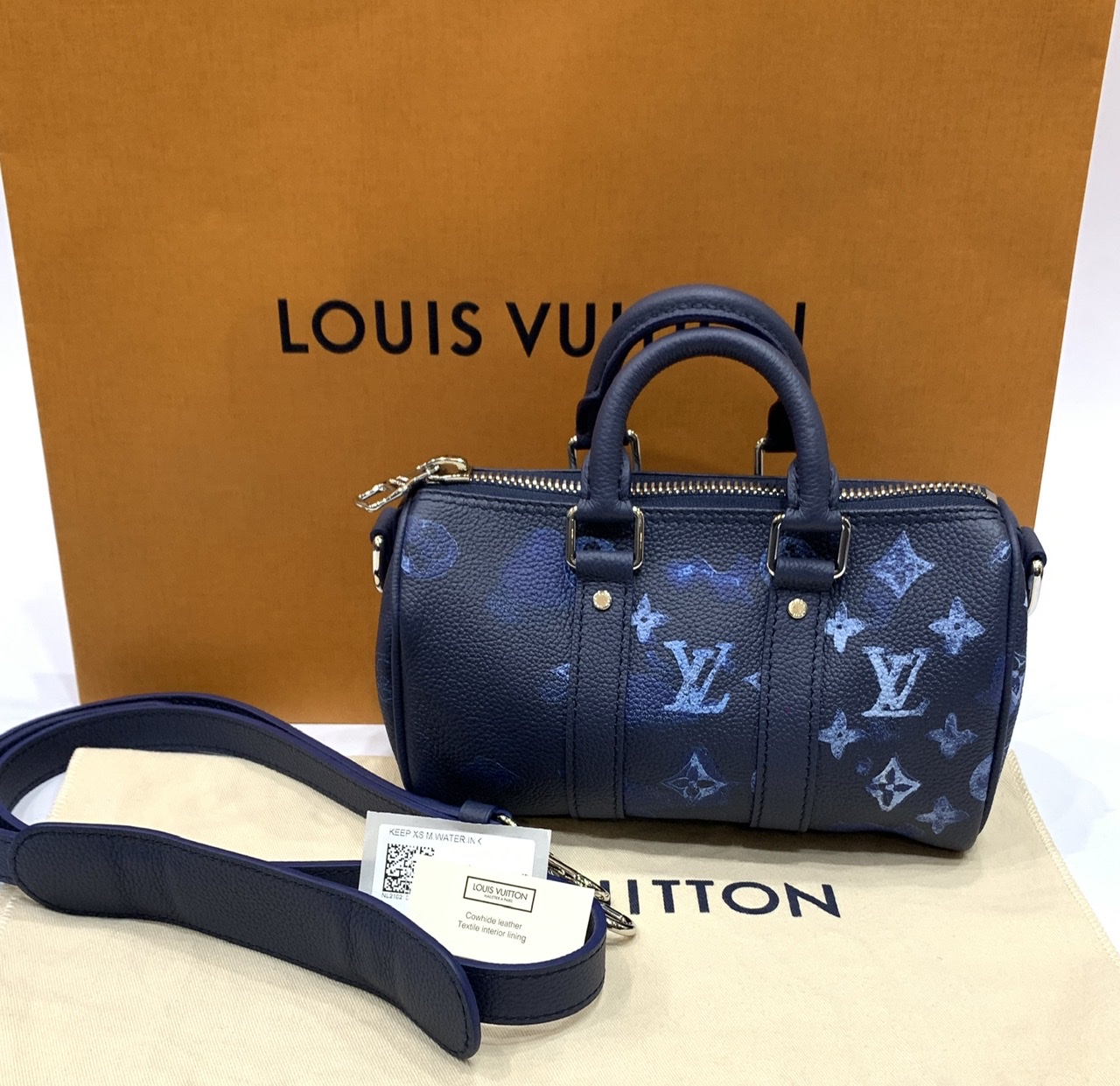 Louis Vuitton Virgil Abloh Navy Leather Ink Watercolor Keepall