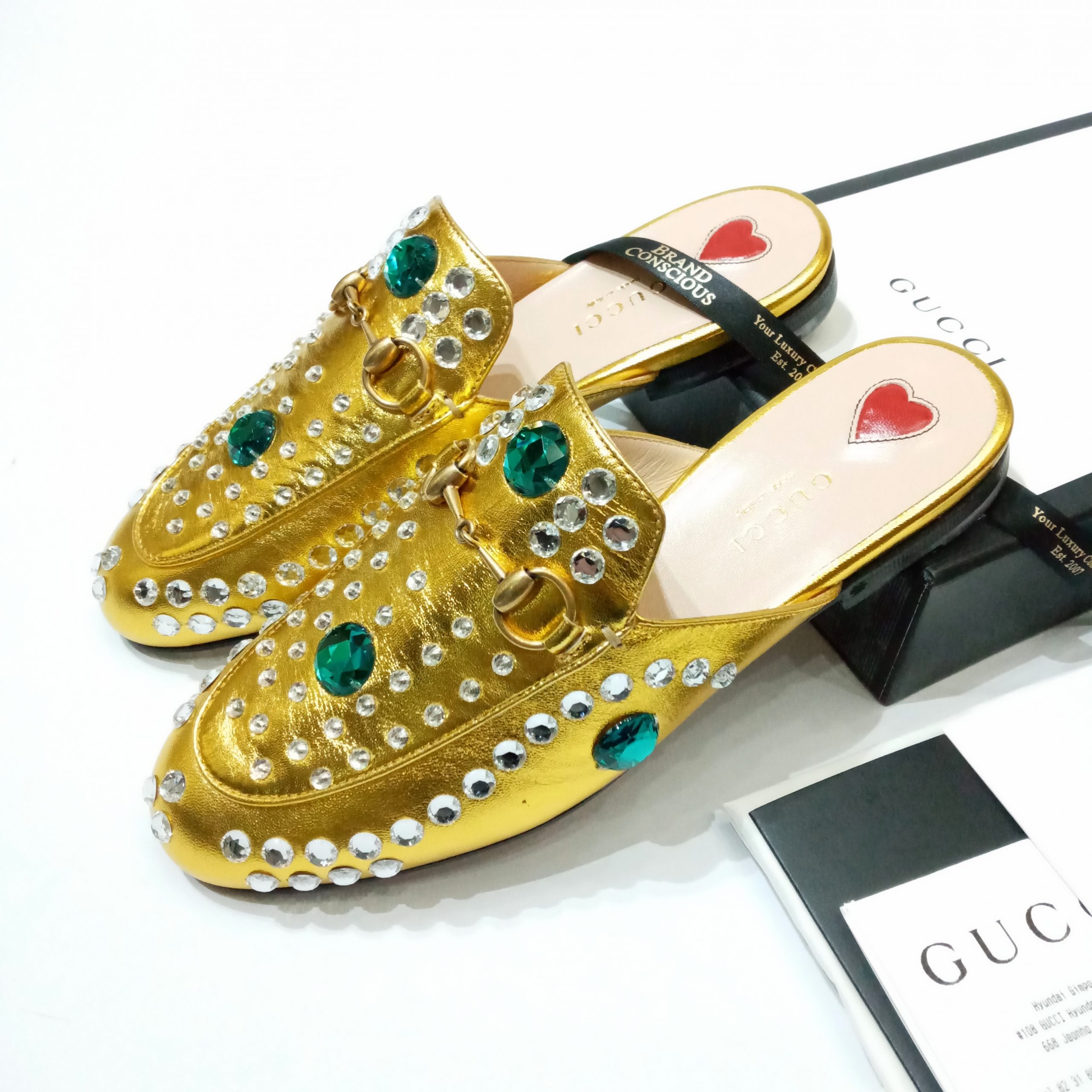 Gucci Princetown Mule Crystal Embellished Metallic Gold size 36 -  BrandConscious Authentics