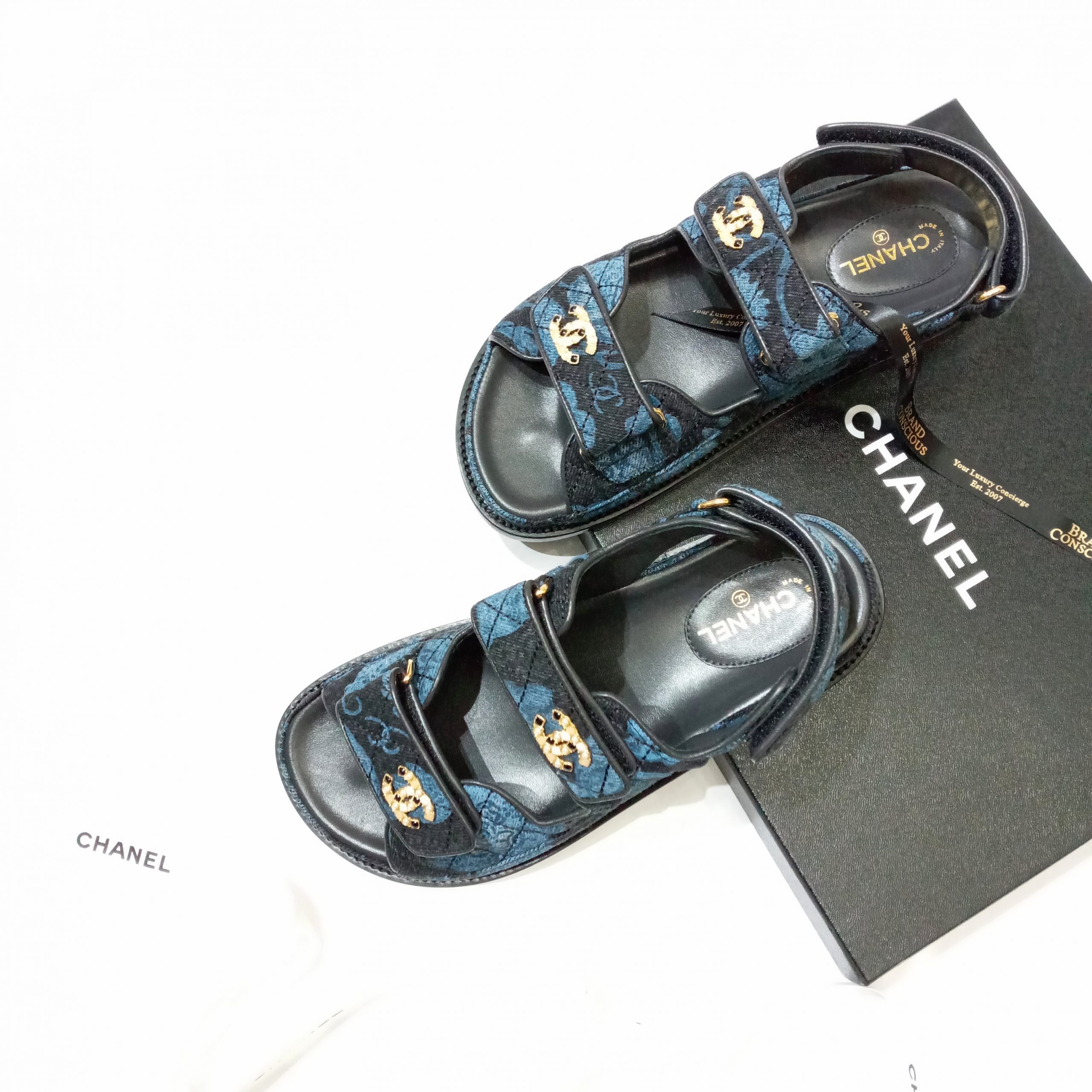 Chanel Black Leather CC Dad Flat Sandals Size 36 Chanel