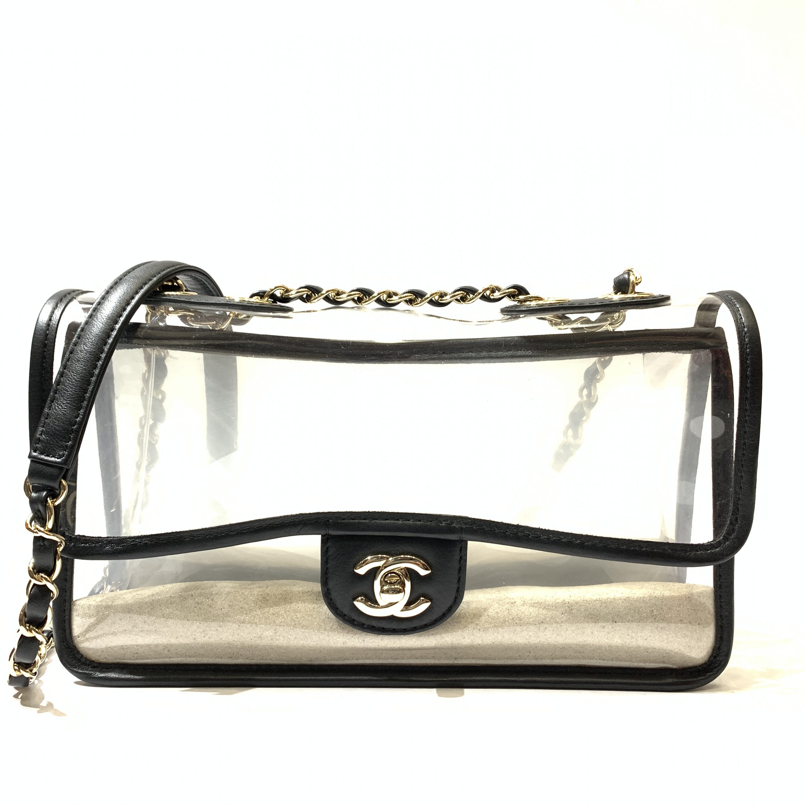 Chanel Black Calfskin And Transparent PVC Sand By The Sea Flap Bag