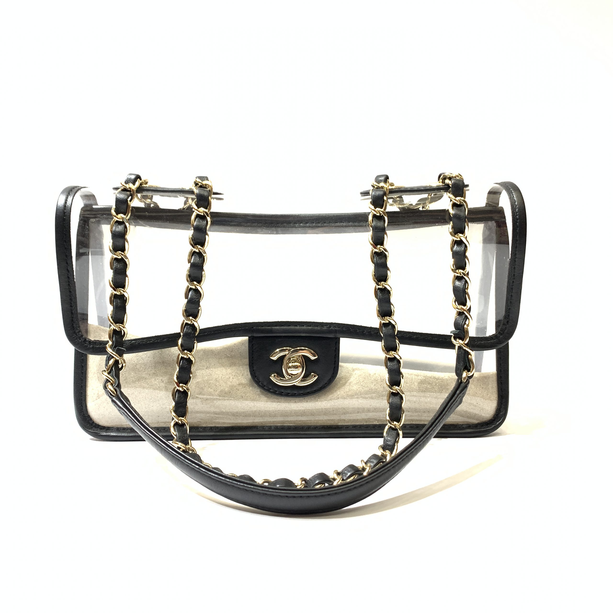 Chanel Clear PVC & Black Lambskin Leather Naked Sand By The Sea Medium Flap  - BrandConscious Authentics