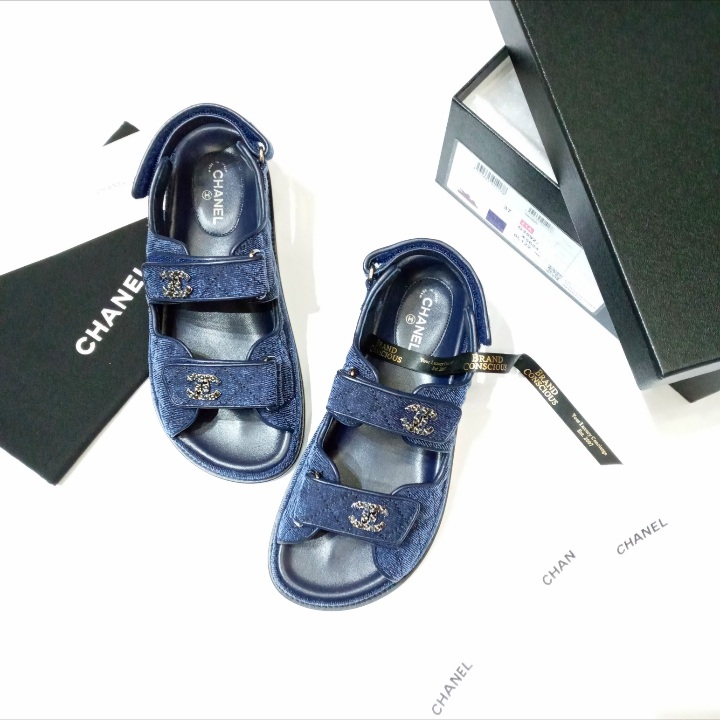 Chanel Denim Dad Sandals Size 38.5 – Coco Approved Studio