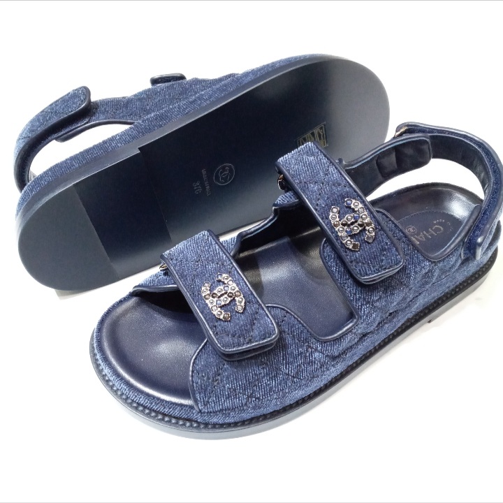 Chanel Dad Sandal Velvet Denim Blue Size 37 - BrandConscious Authentics