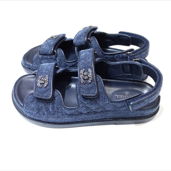 Chanel Dad Sandal Velvet Denim Blue Size 37 - BrandConscious Authentics