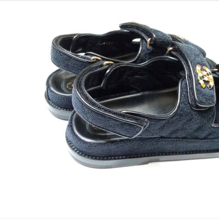 Chanel Dad Sandal Velvet Navy Blue Size 36 - BrandConscious Authentics