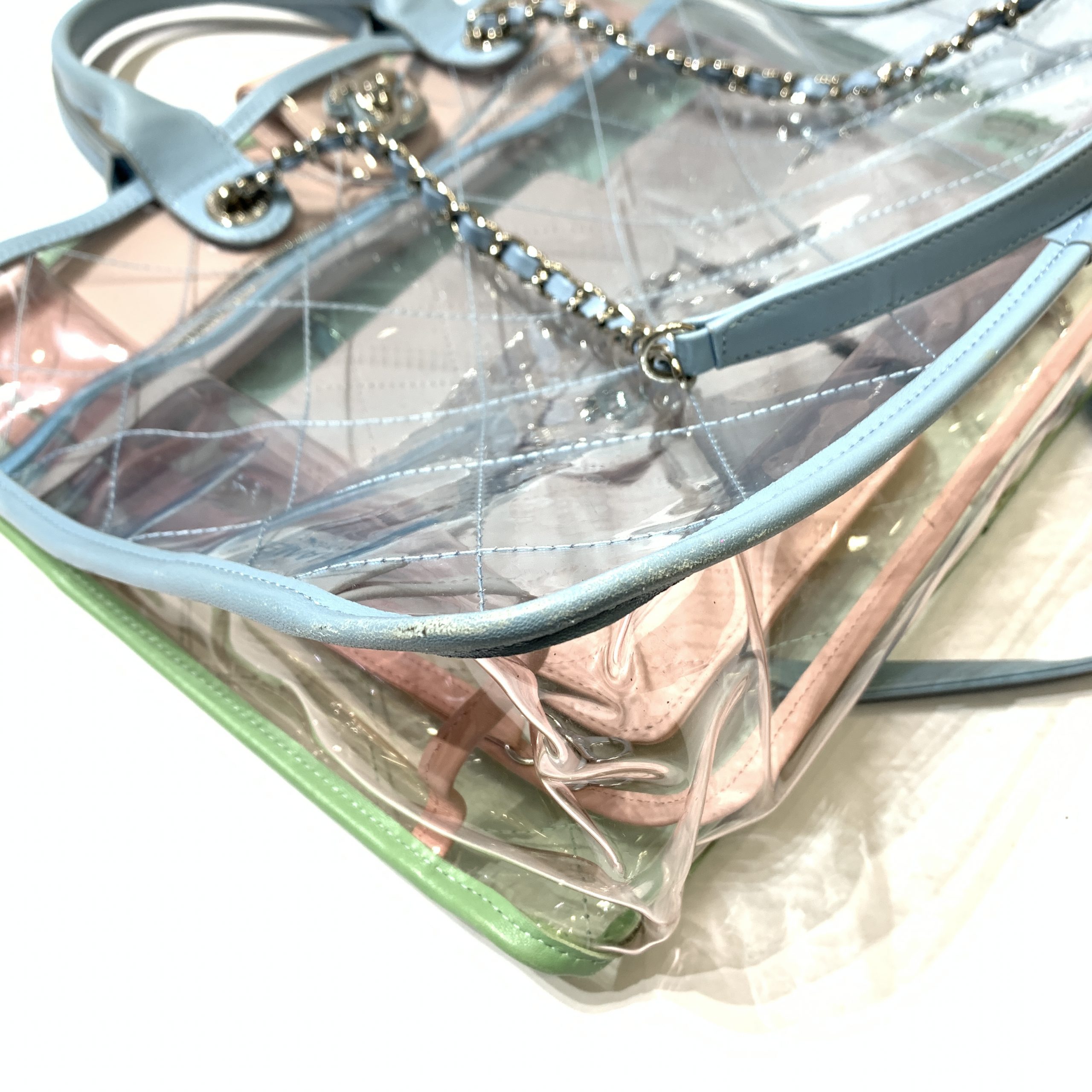 Chanel Coco Splash Transparent Flap Bag PVC / Lambskin Bag Silvery Pink  Light green Light blue Leather ref.258299 - Joli Closet