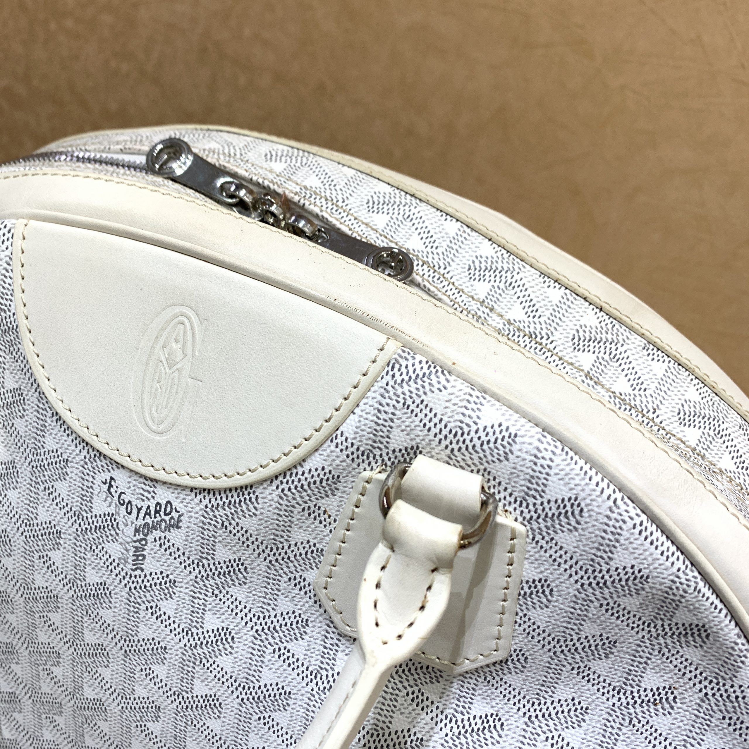 Goyard White Canvas Goyardine St. Jeanne MM Bowler Bag For Sale at