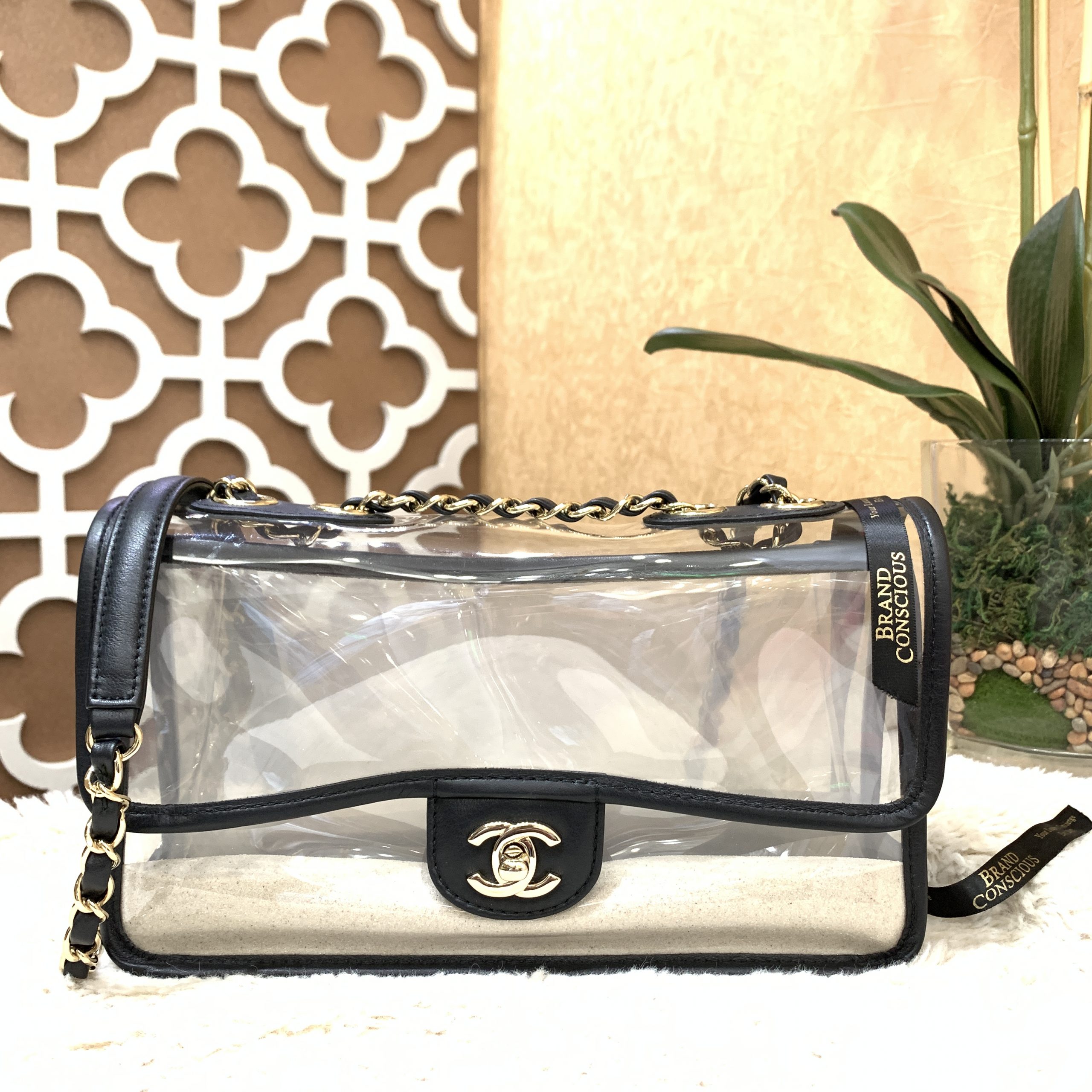 Chanel Black Calfskin And Transparent PVC Sand By The Sea Flap Bag