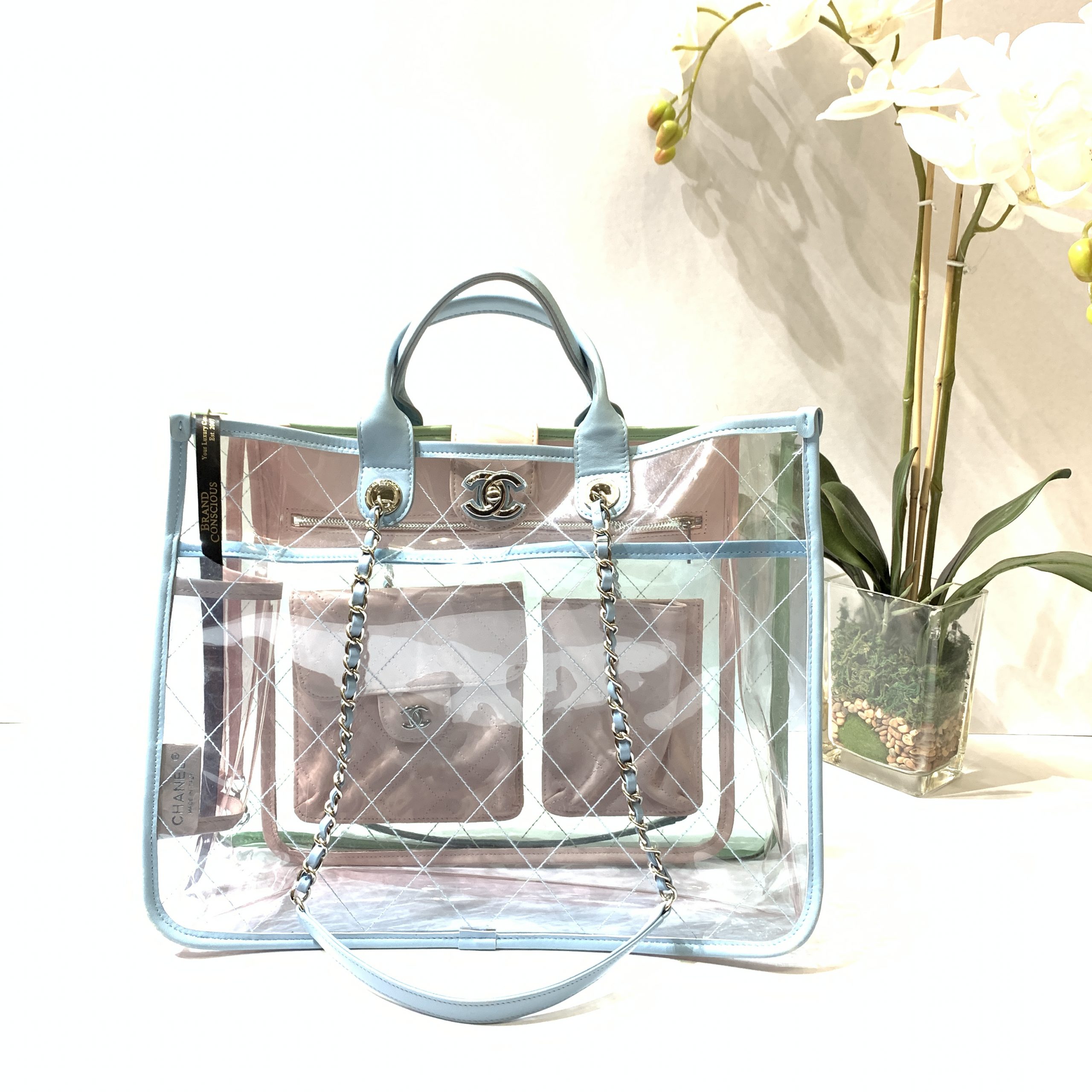 Chanel Flap Bag Transparent PVC/Lambskin Silver-tone Blue/Green/Pink in PVC/Lambskin  with Silver-Tone - US