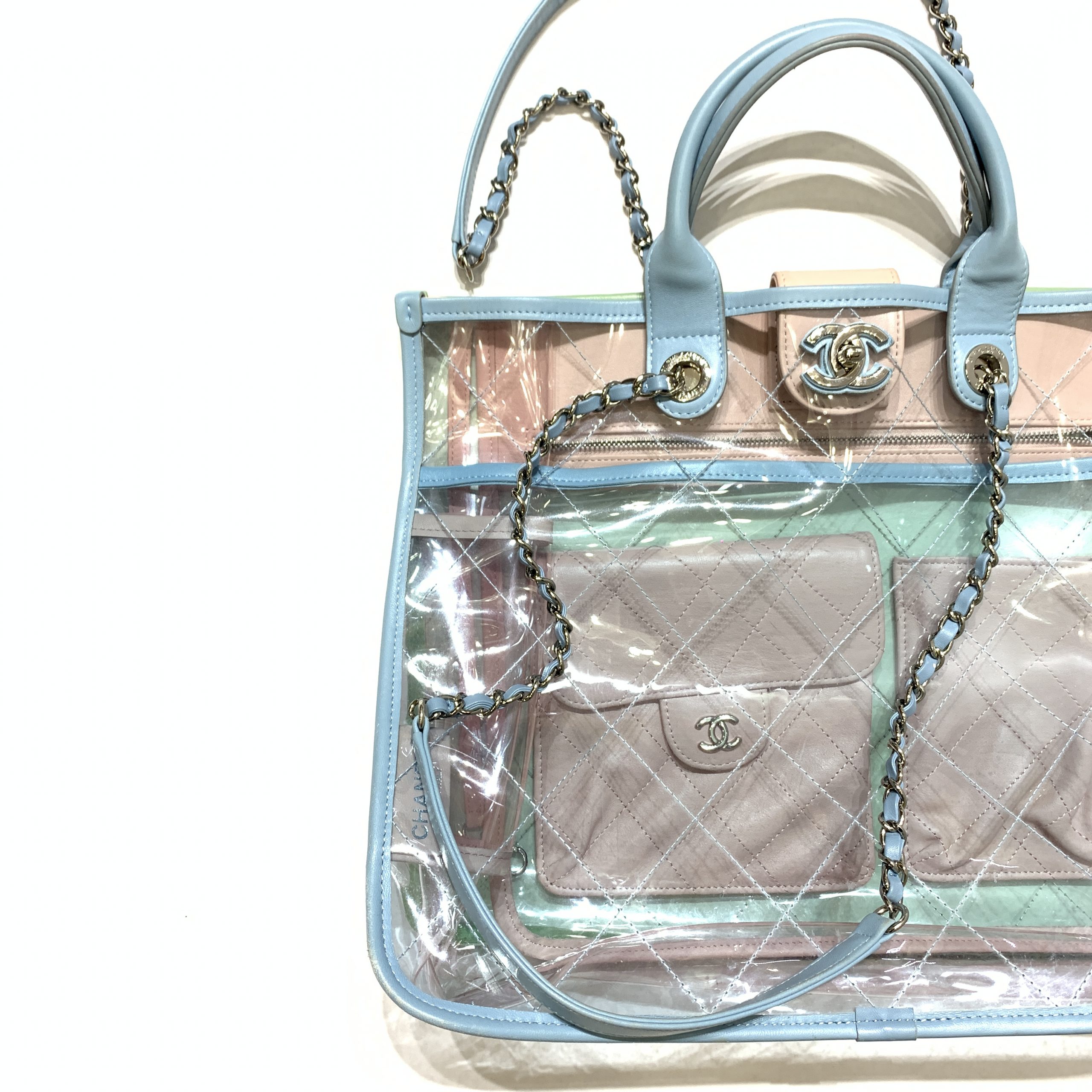 Chanel Shopper PVC Quilted Coco Splash Medium Blue/Green/Pink in Lambskin  with Silver-tone - US