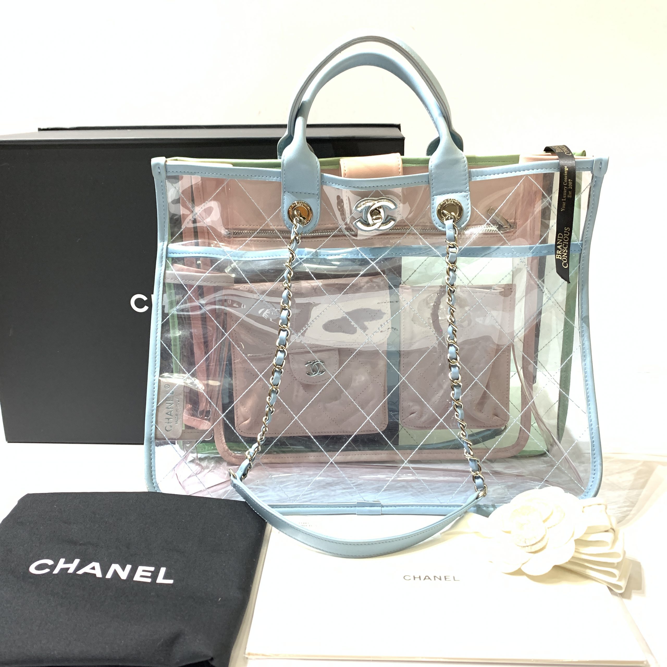 Chanel Lambskin PVC Quilted Medium Coco Splash Shopping Bag Blue