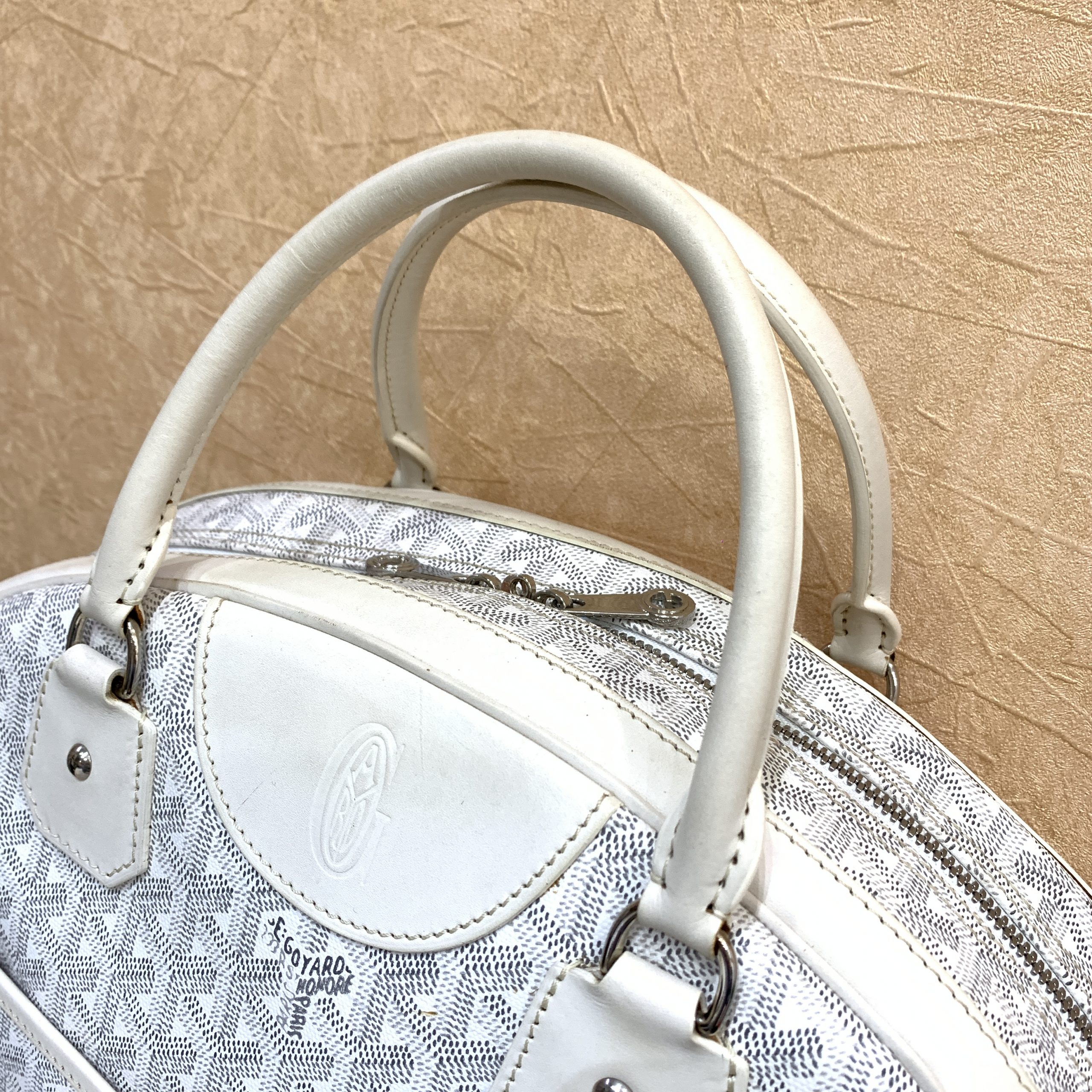 Goyard White Canvas Goyardine St. Jeanne MM Bowler Bag For Sale at