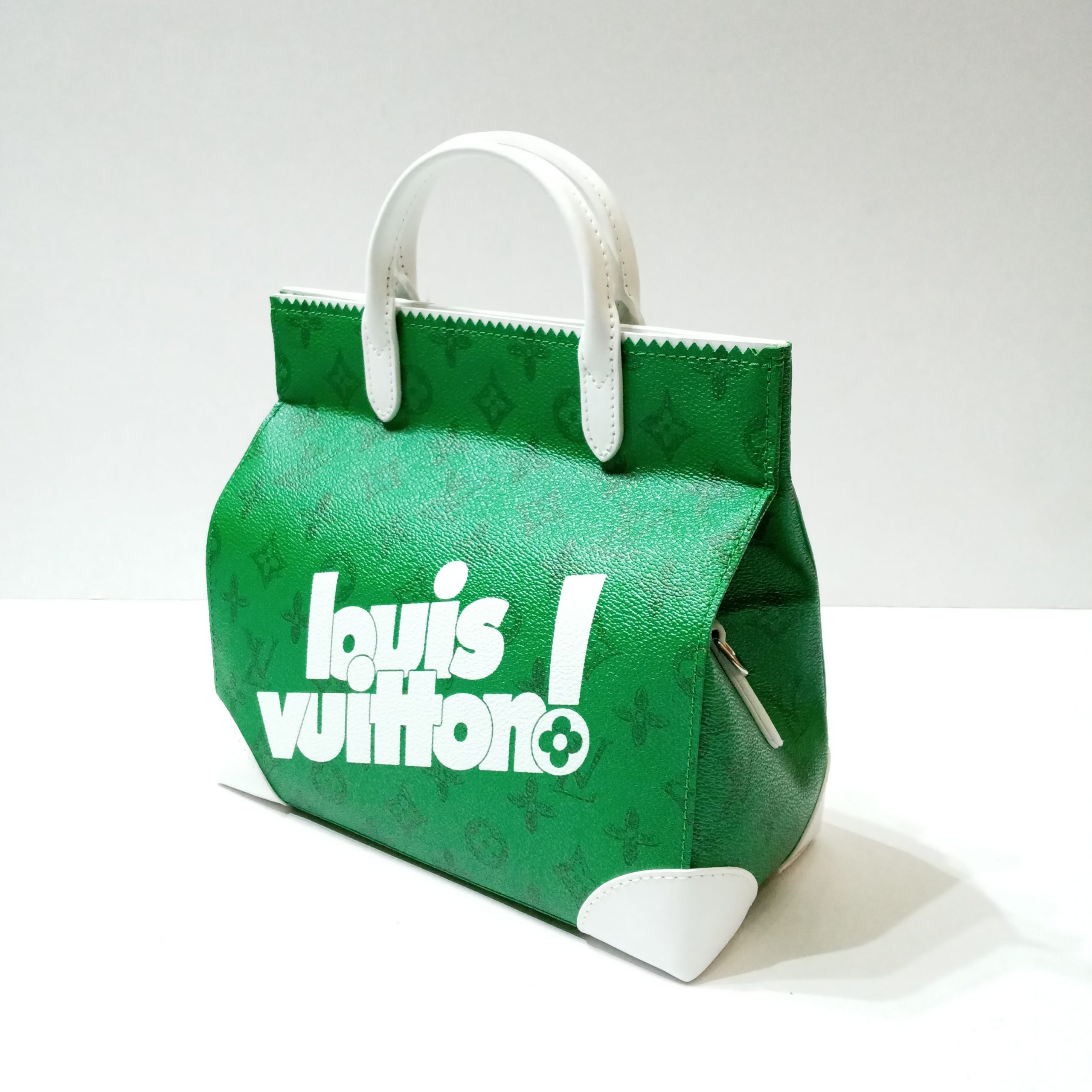 Louis Vuitton Litter White Green Monogram LV Logo Top Handle
