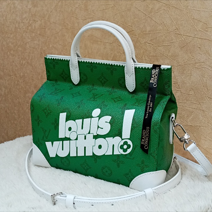 Louis Vuitton Litter White Green Monogram LV Logo Top Handle