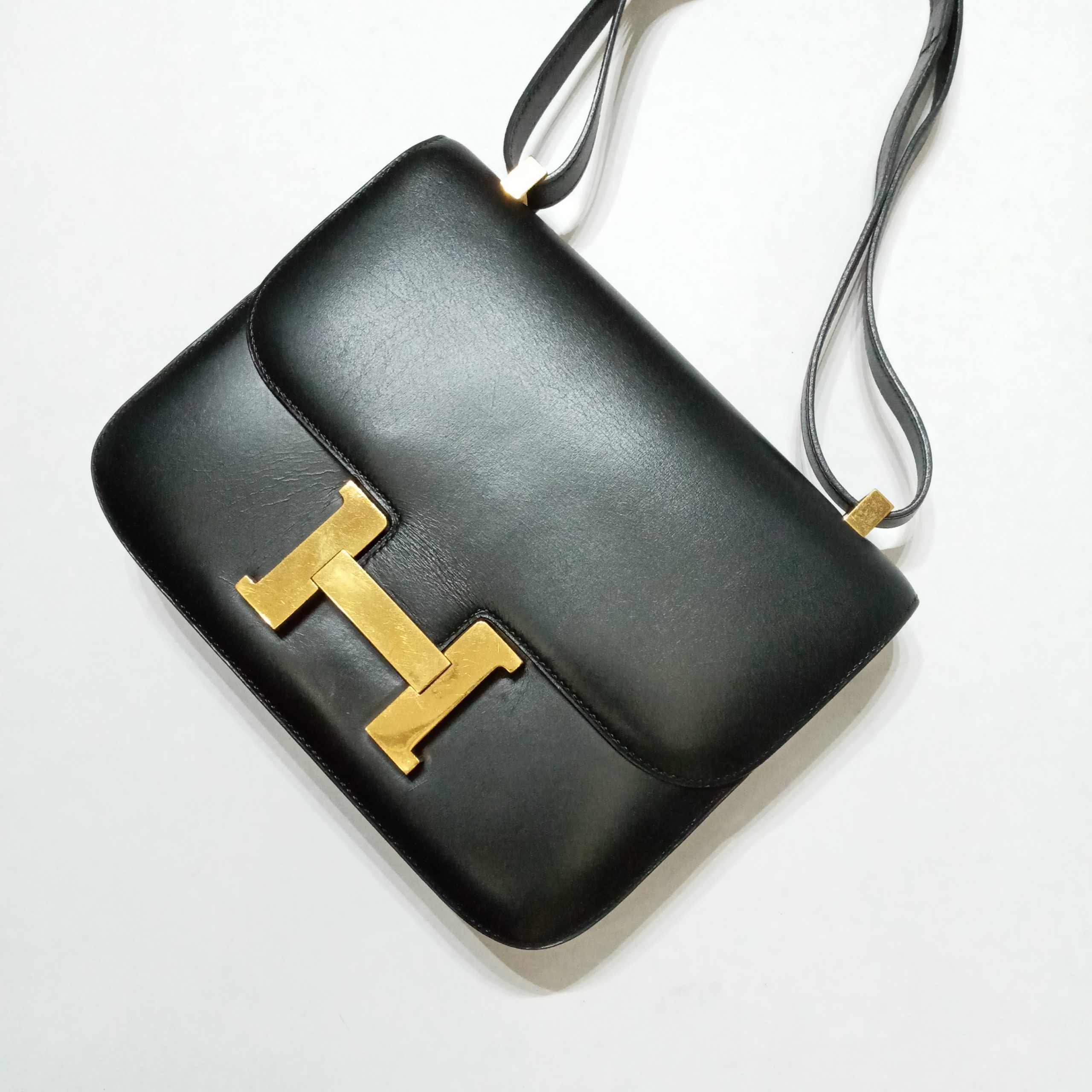 Hermes Black Box Calf Leather Gold Hardware Constance 23 Bag Hermes