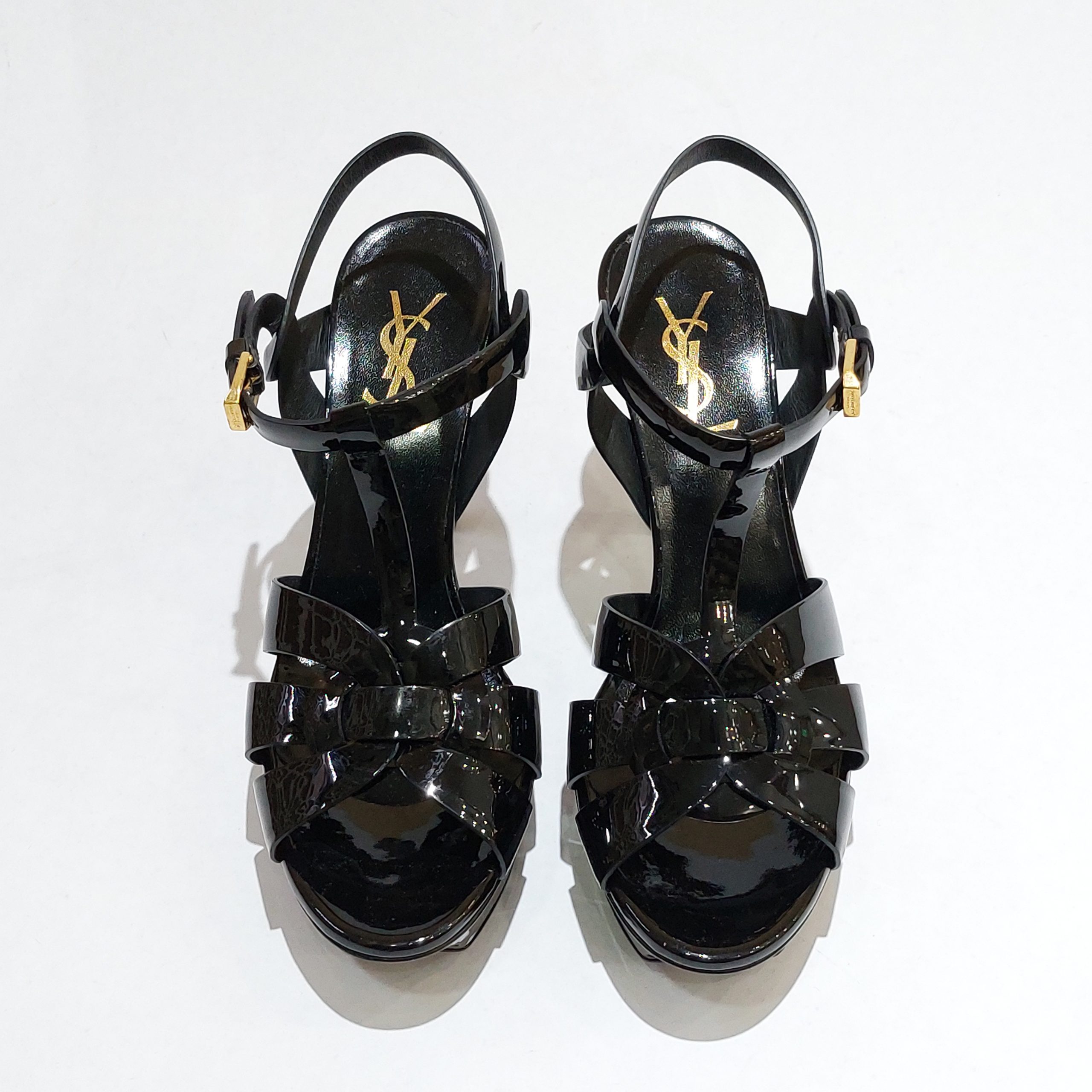 Saint Laurent Tribute 75mm Platform Sandals Patent Black Size 37 ...