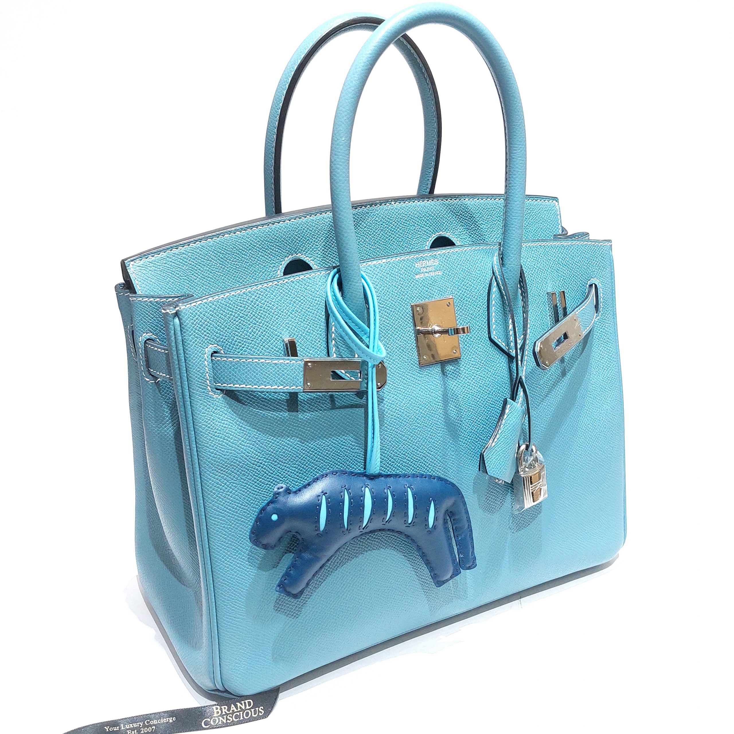 Hermes Birkin Handbag Blue Epsom with Palladium Hardware 30 Blue 180860202