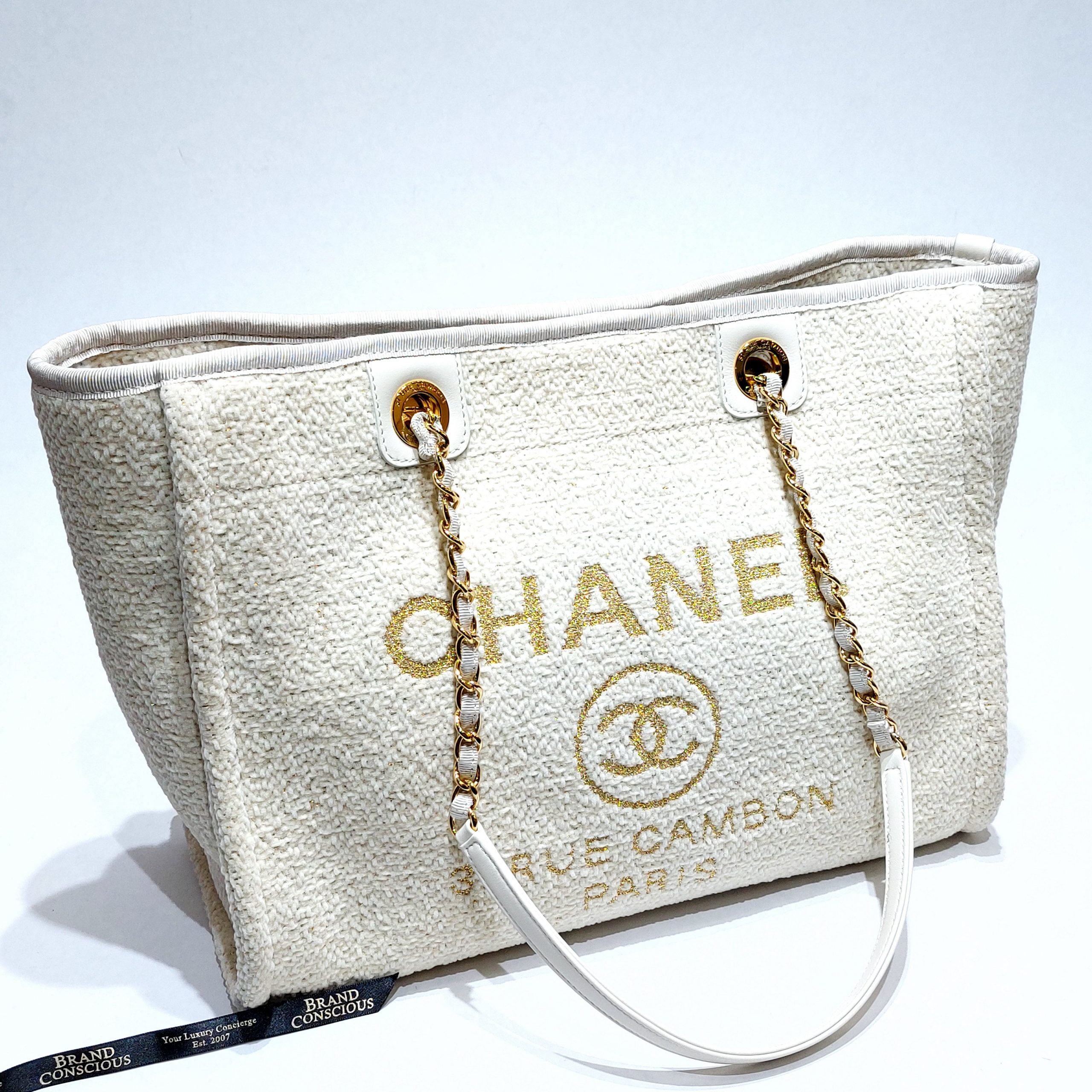 Chanel Deauville Beige Tweed Tote Bag at 1stDibs