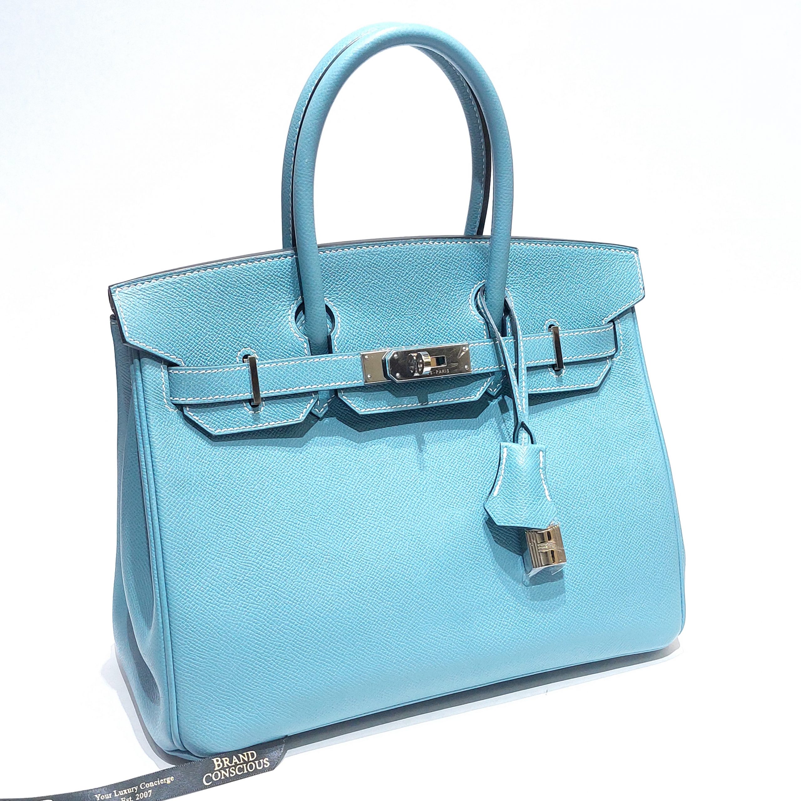 Hermes Birkin 30 Bleu Glacier Epsom Palladium Hardware #X