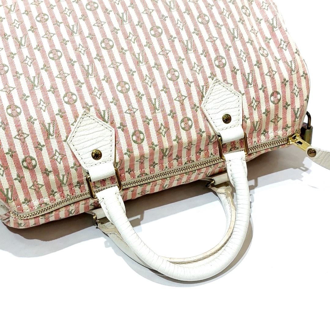 Louis Vuitton Pink & White Monogram Mini Lin Croisette Speedy 30  QJB0FZ5MPB014