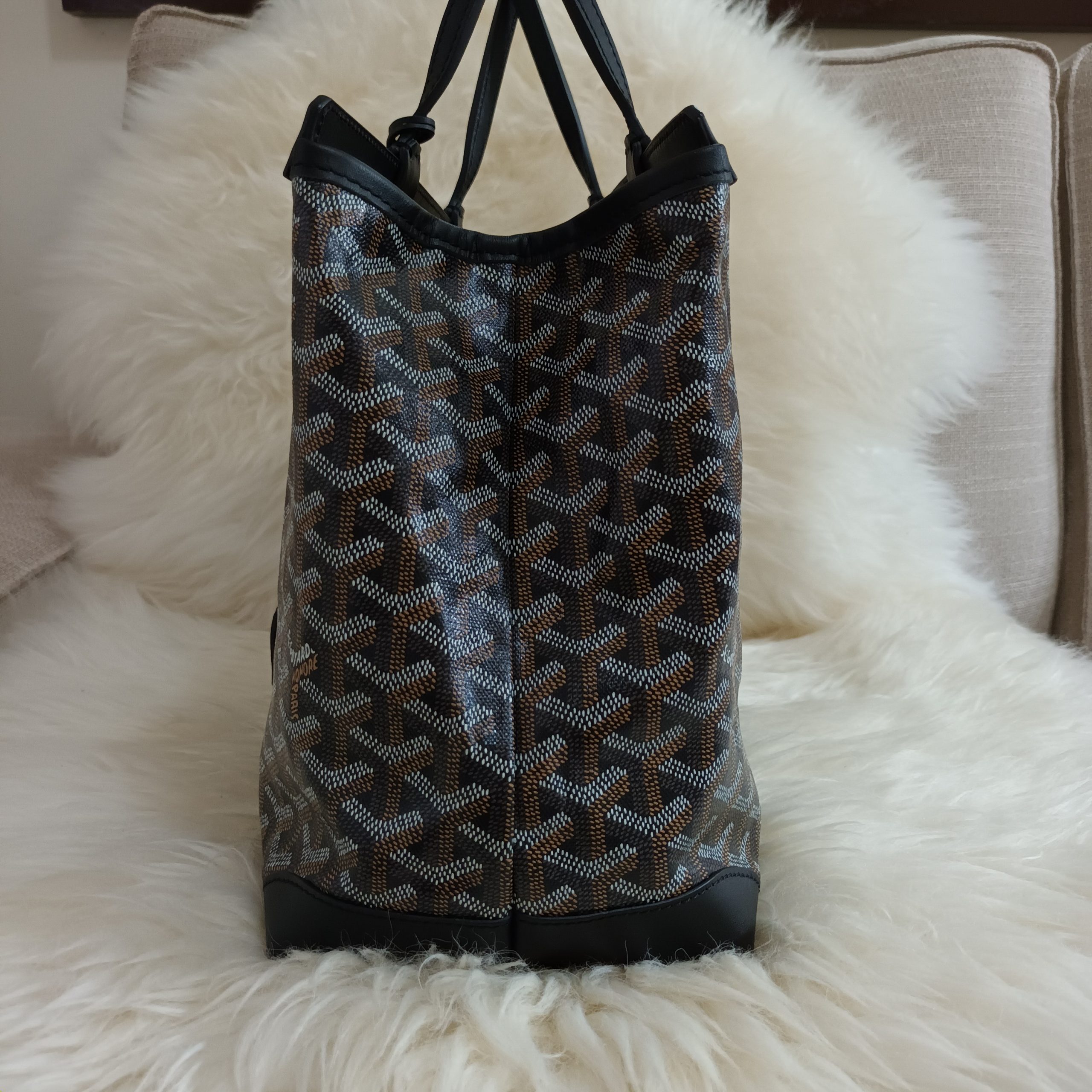 GOYARD Bellechasse PM Tote Bag PVC Leather Black Brown Purse 90189066