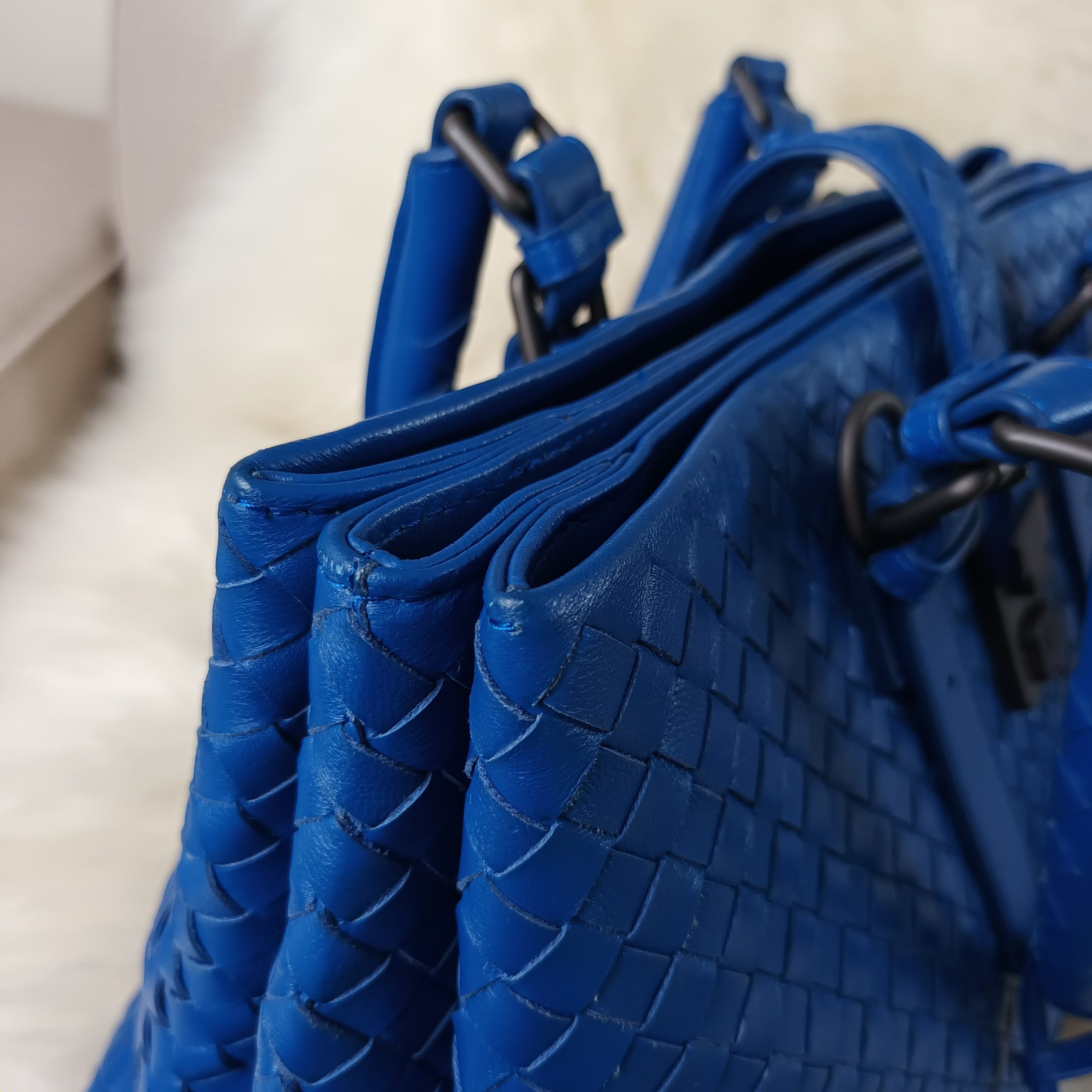 Bottega Veneta 2000s Cobalt Blue Intrecciato Bag · INTO