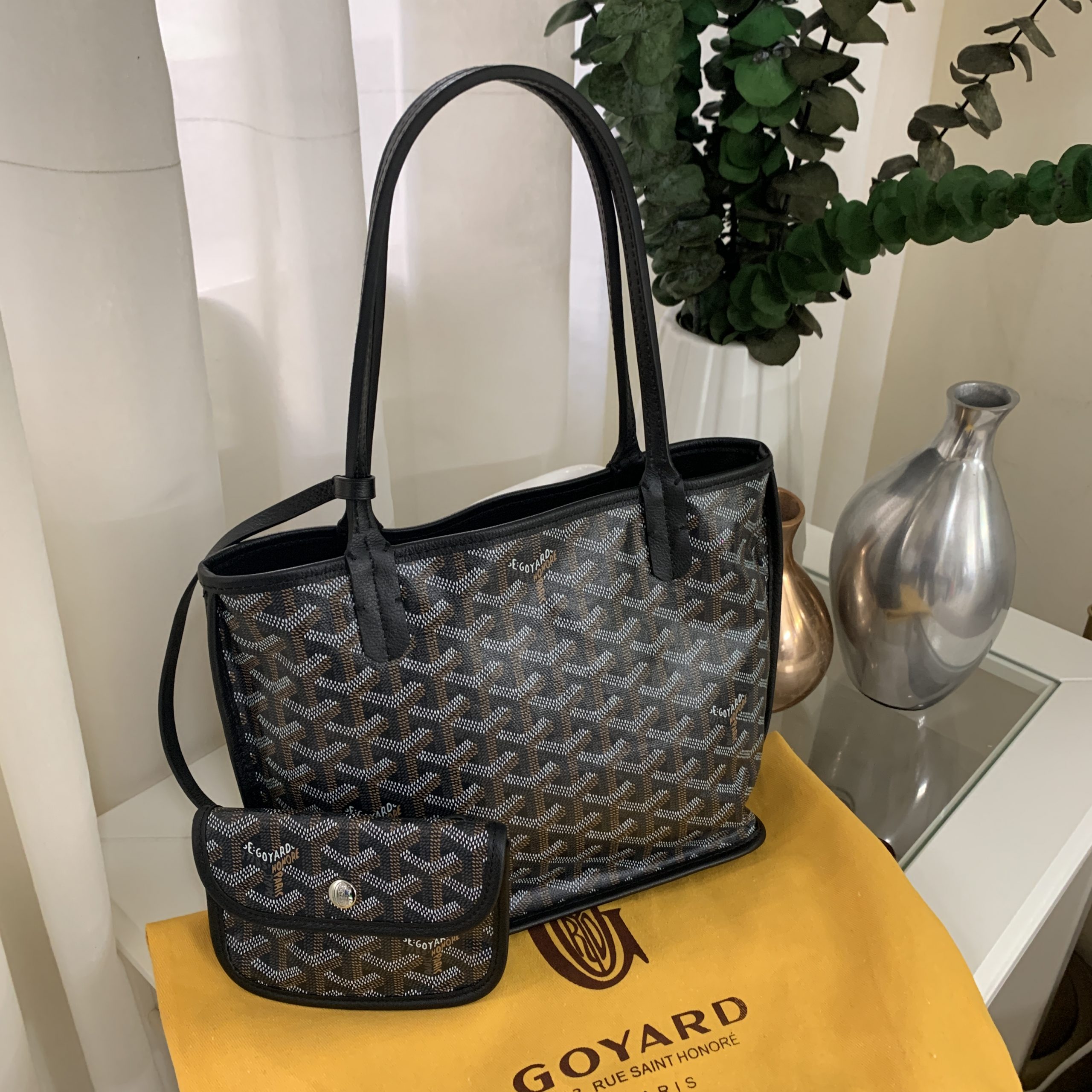 Goyard Goyardine Anjou Mini Tote w/Pouch - Black Totes, Handbags - GOY36687