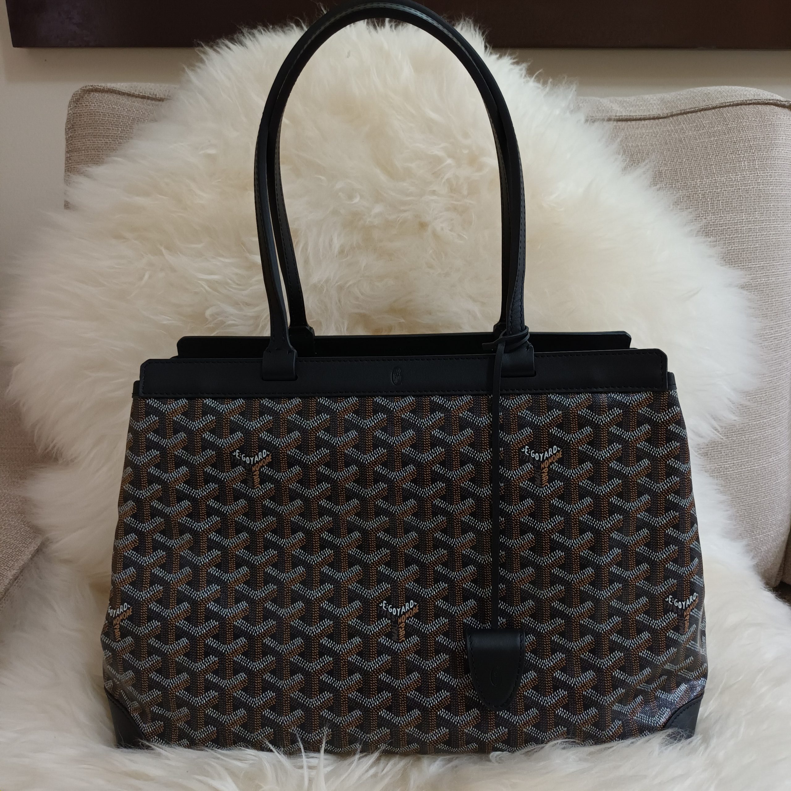 Goyard Black Chevron Coated Canvas Bellechasse PM Tote Bag