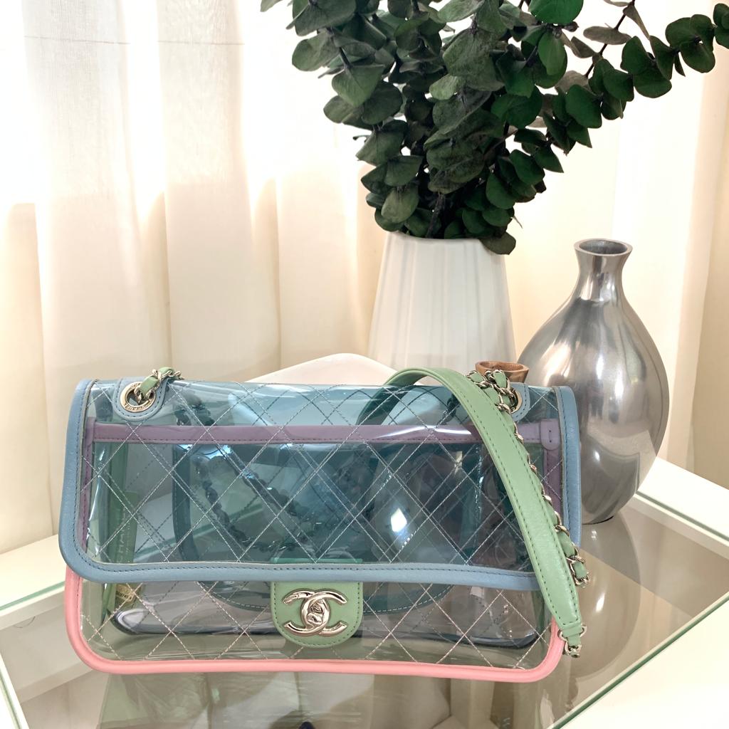 Chanel Lambskin PVC Quilted Medium Coco Splash Shopping Bag Blue Green Pink  - BrandConscious Authentics