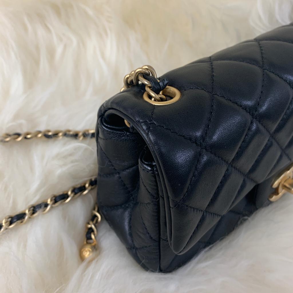 Holy Grail* Chanel Black with Gold Interior Pearl Crush Mini Square F –  Bags Of Personality