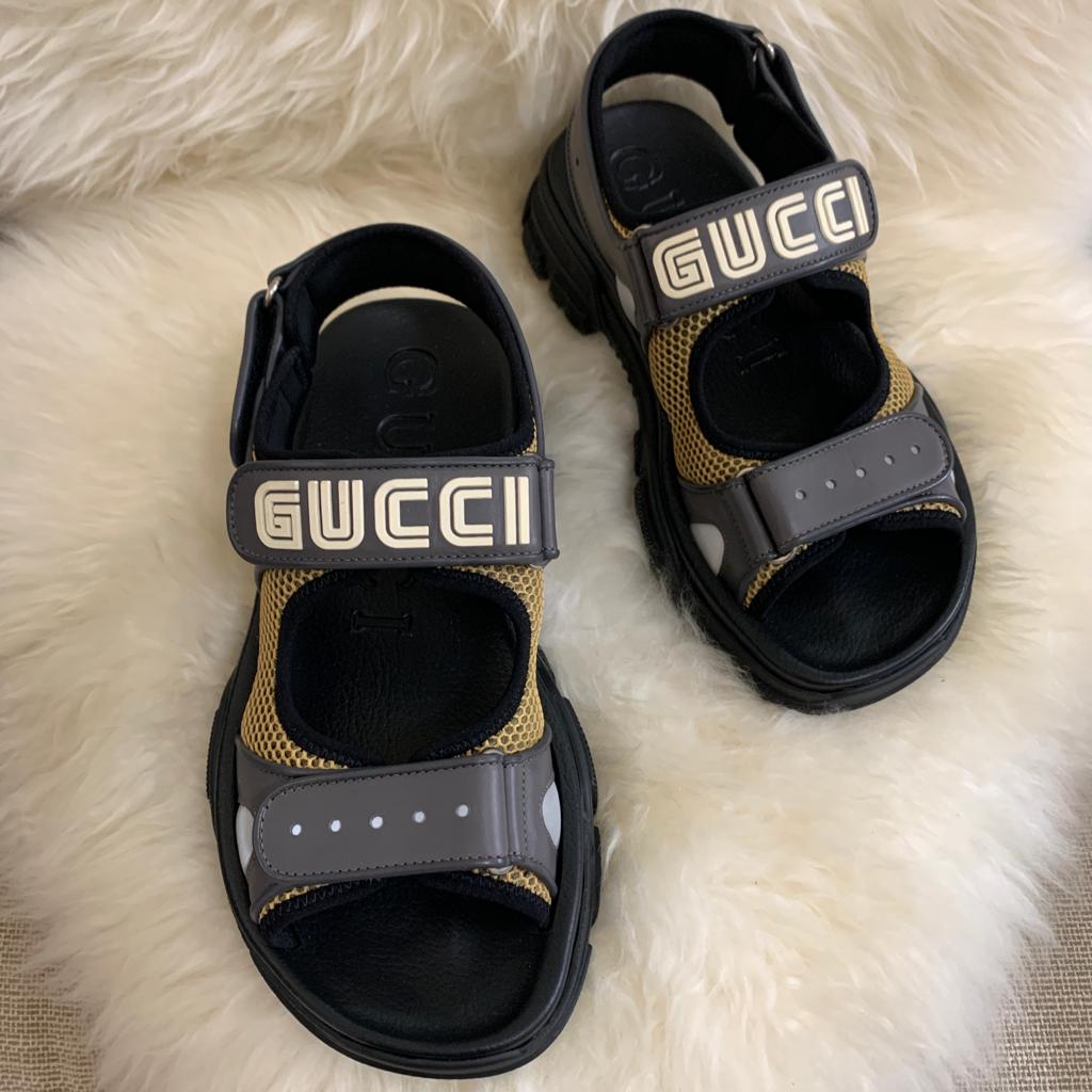 Gucci Aguru Leather and Mesh Black Sandals Mens Size 7 - BrandConscious  Authentics