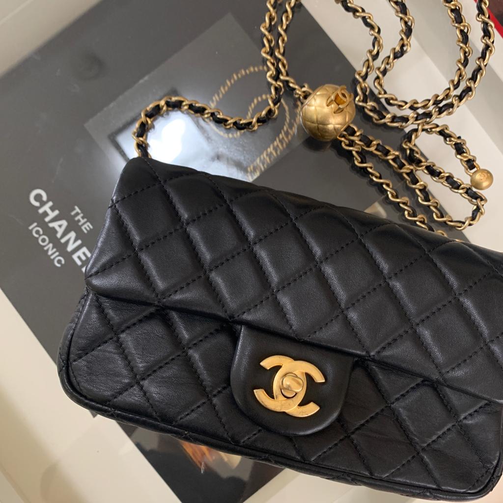 Holy Grail* Chanel Black with Gold Interior Pearl Crush Mini Square F – Bags  Of Personality