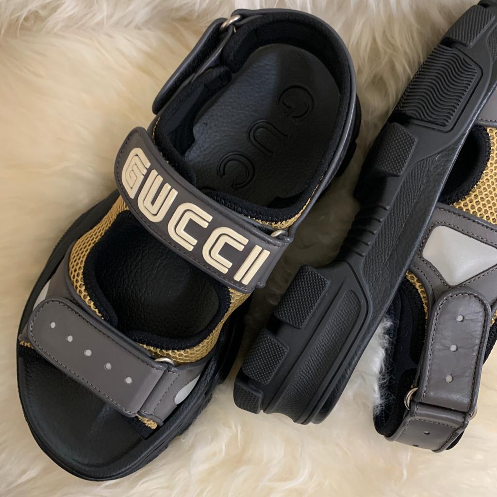 Gucci Aguru Leather and Mesh Black Sandals Mens Size 7 - BrandConscious  Authentics