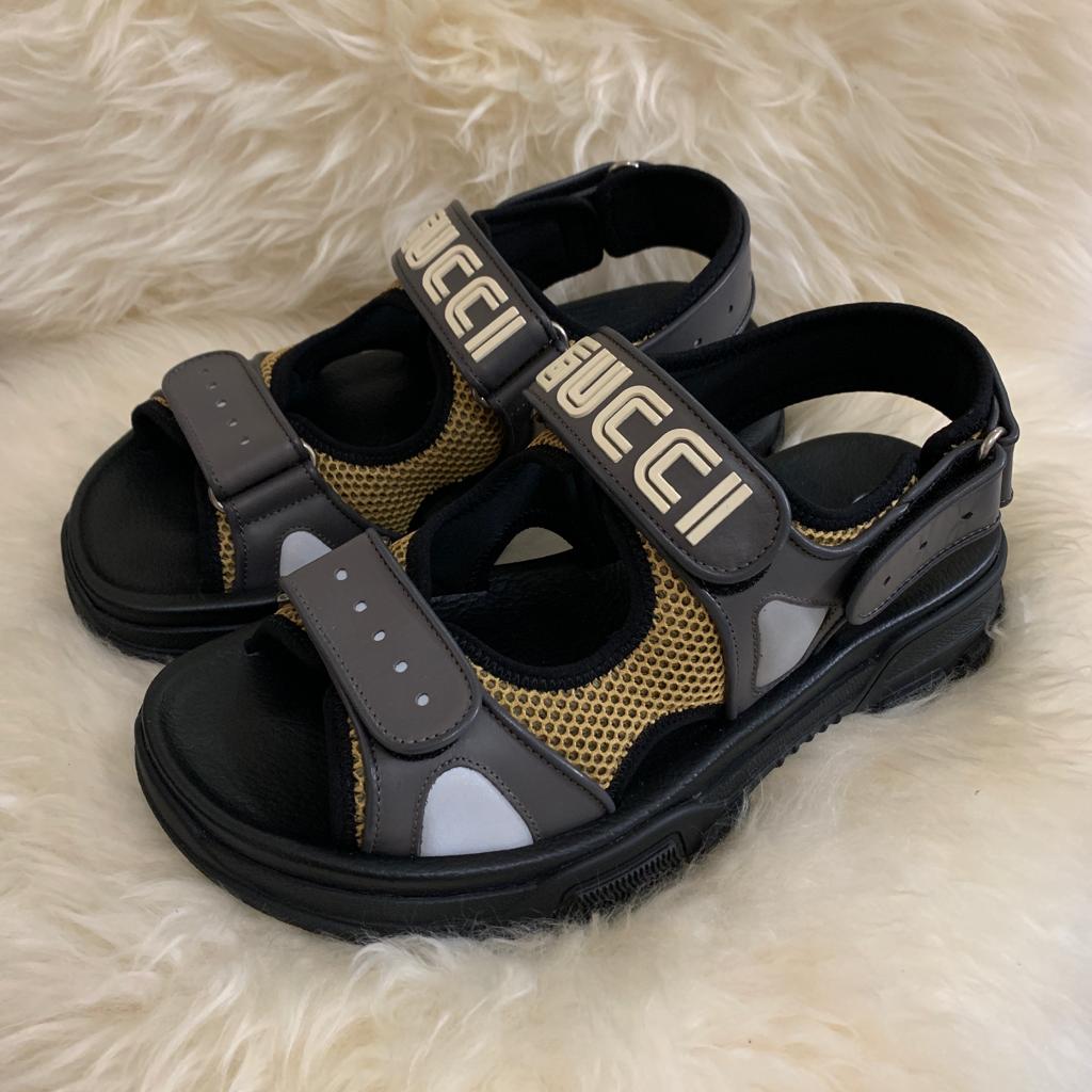 Gucci Aguru Leather and Mesh Black Sandals Mens Size 7 - BrandConscious  Authentics