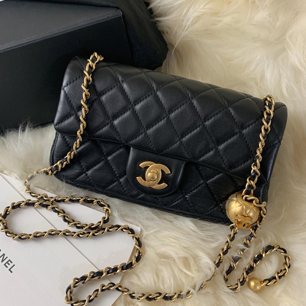 Holy Grail* Chanel Black with Gold Interior Pearl Crush Mini Square F – Bags  Of Personality