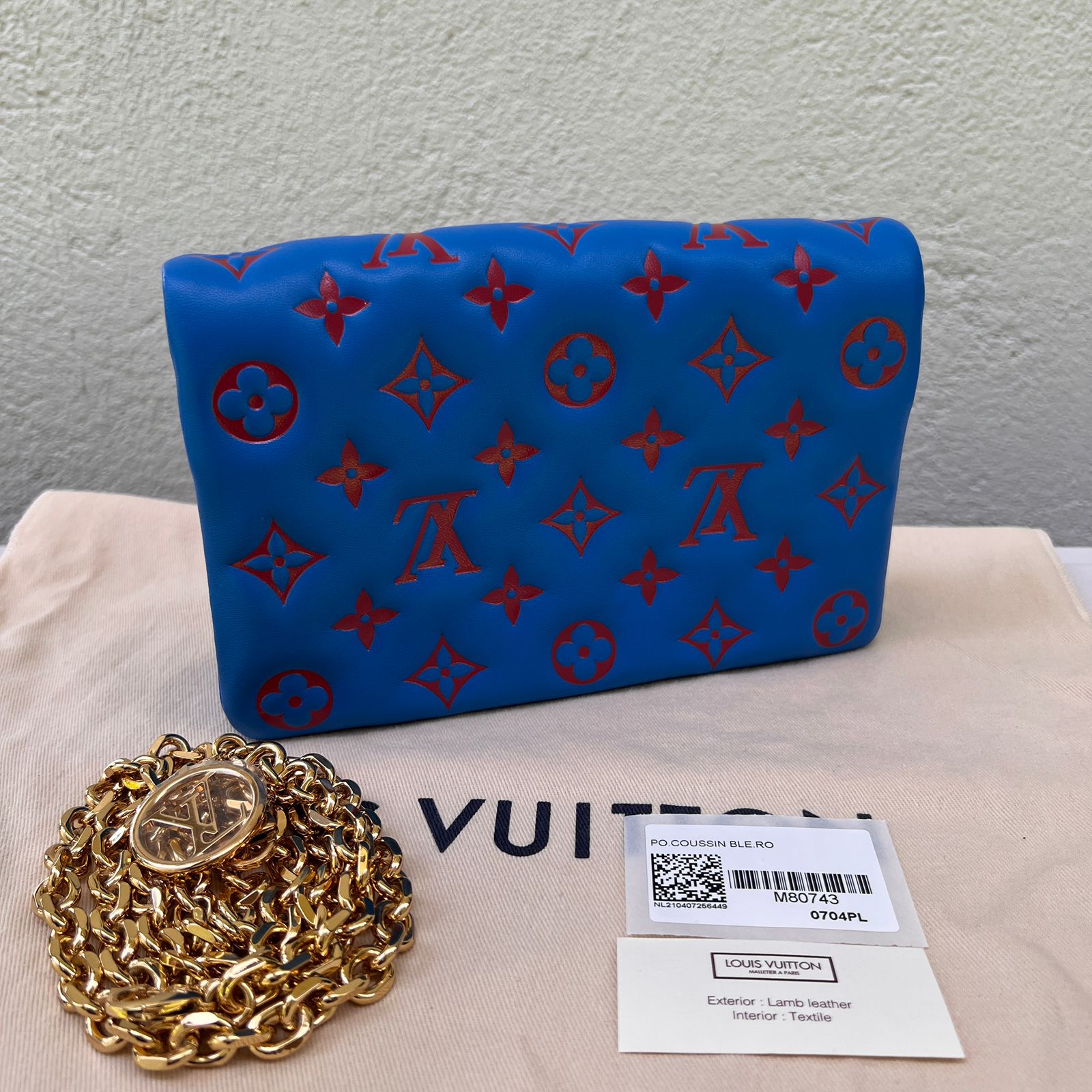 M80743 Louis Vuitton Embossed Lambskin Pochette Coussin-Blue/Red