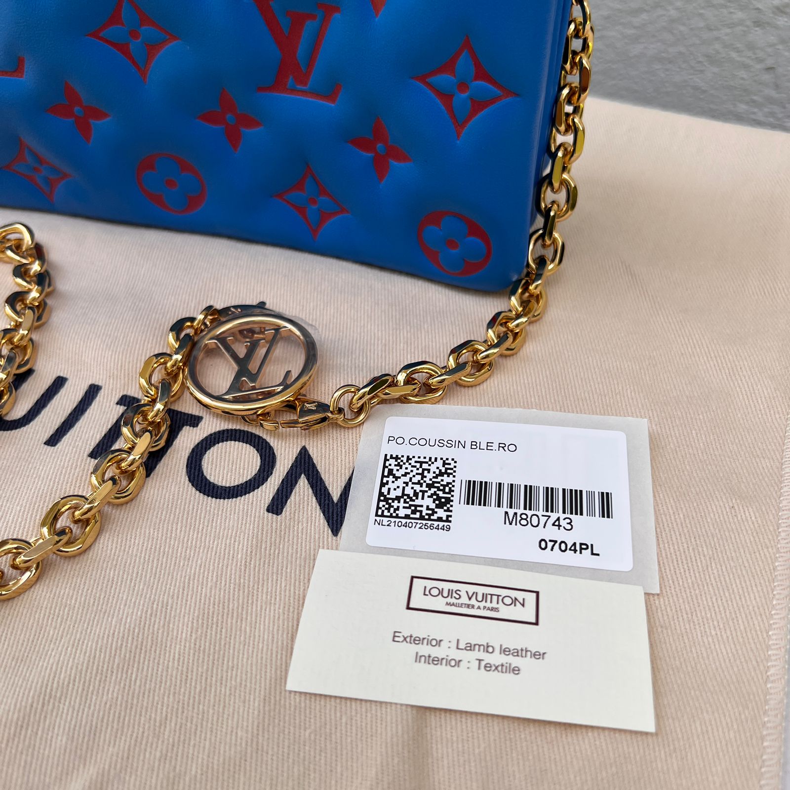 M80743 Louis Vuitton Embossed Lambskin Pochette Coussin-Blue/Red