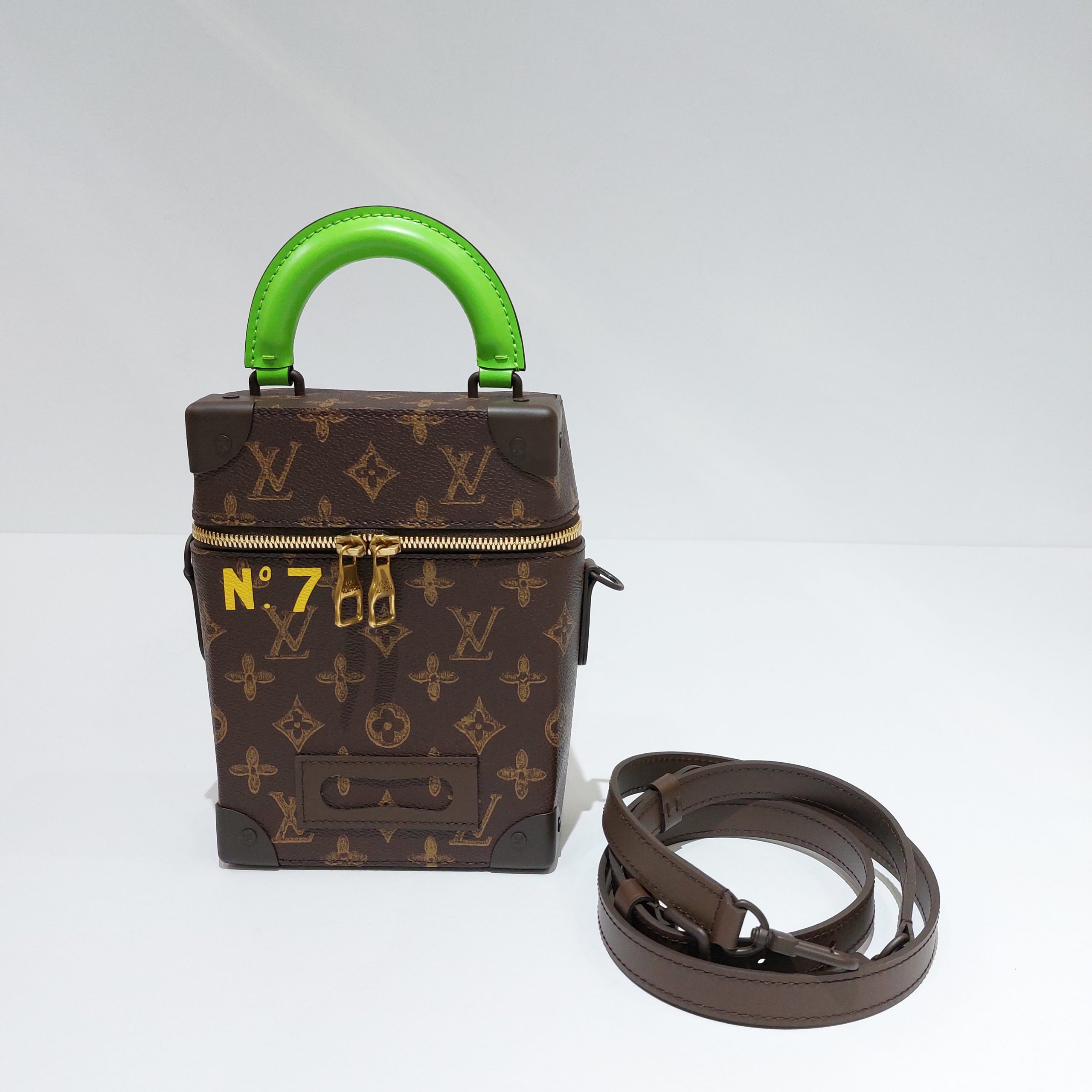 FWRD Renew Louis Vuitton Monogram Verticals Box Trunk in Brown & Green