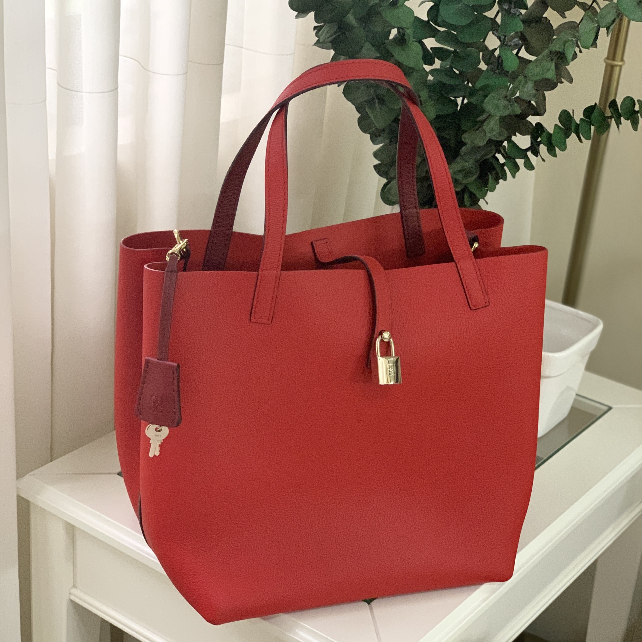 Carolina Herrera Red La Place Vendome Embossed Leather Tote Carolina Herrera