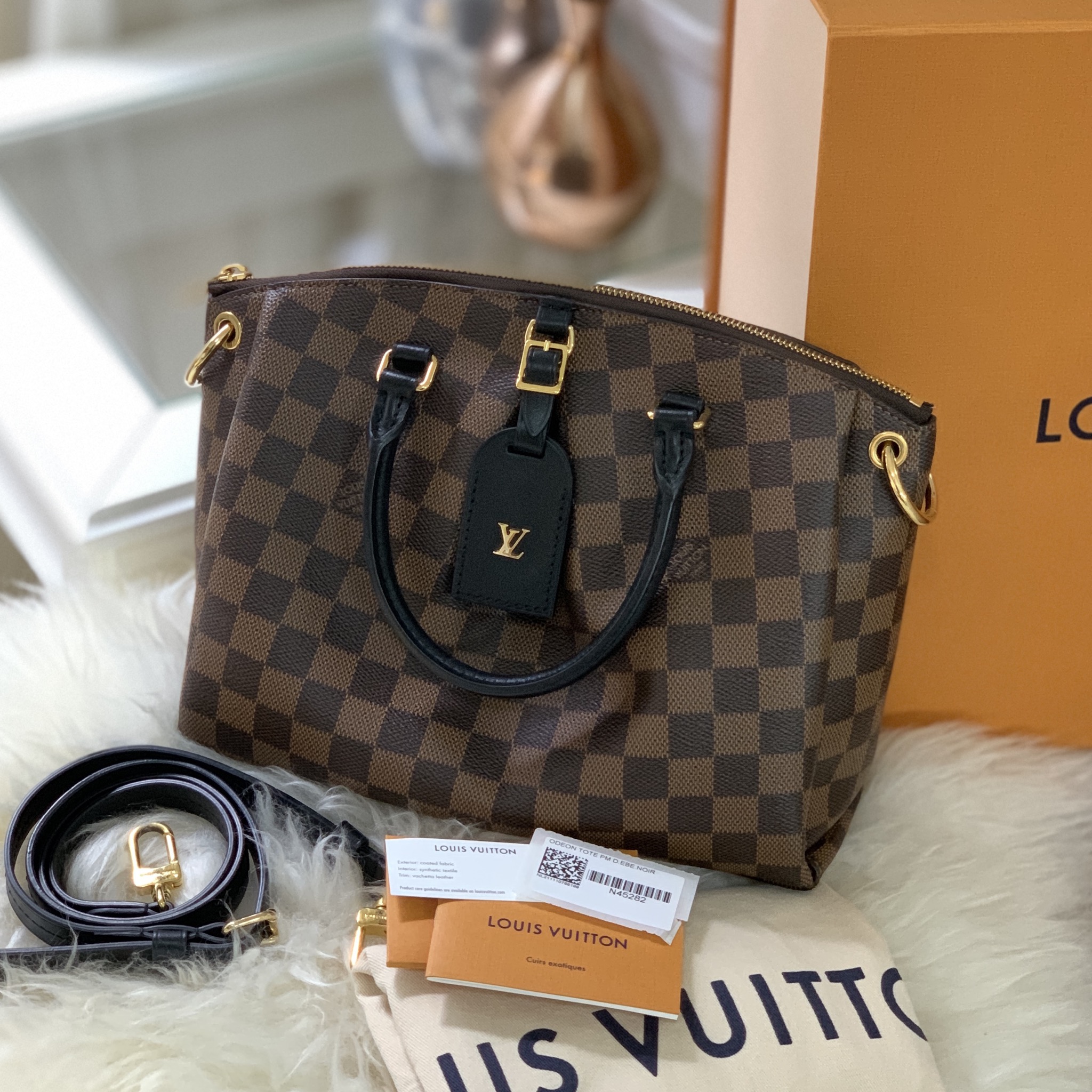 LOUIS VUITTON Damier Ebene Odeon Tote PM Black 927991