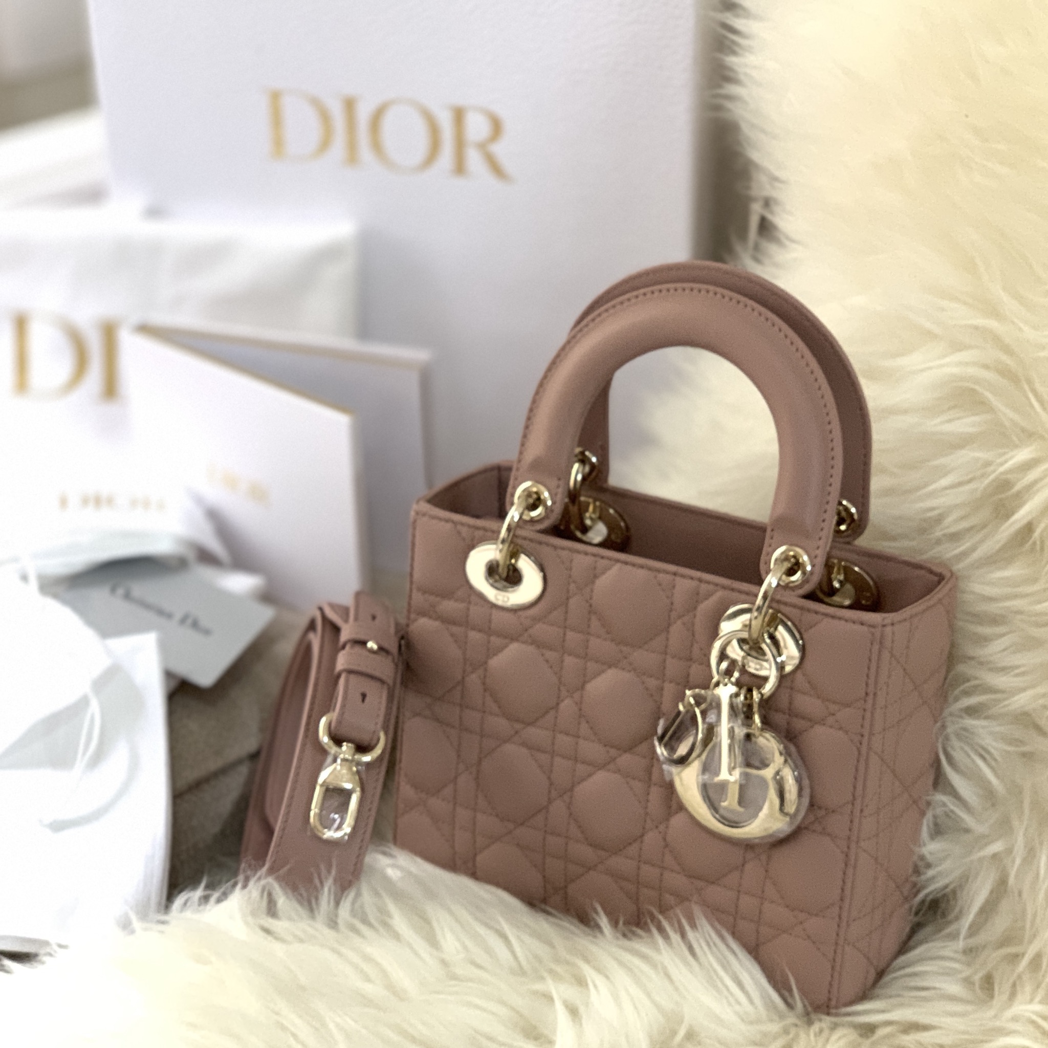 Christian Dior Small Lady Dior My Abc Blush Cannage Lambskin Pale Gold  Hardware - Brandconscious Authentics