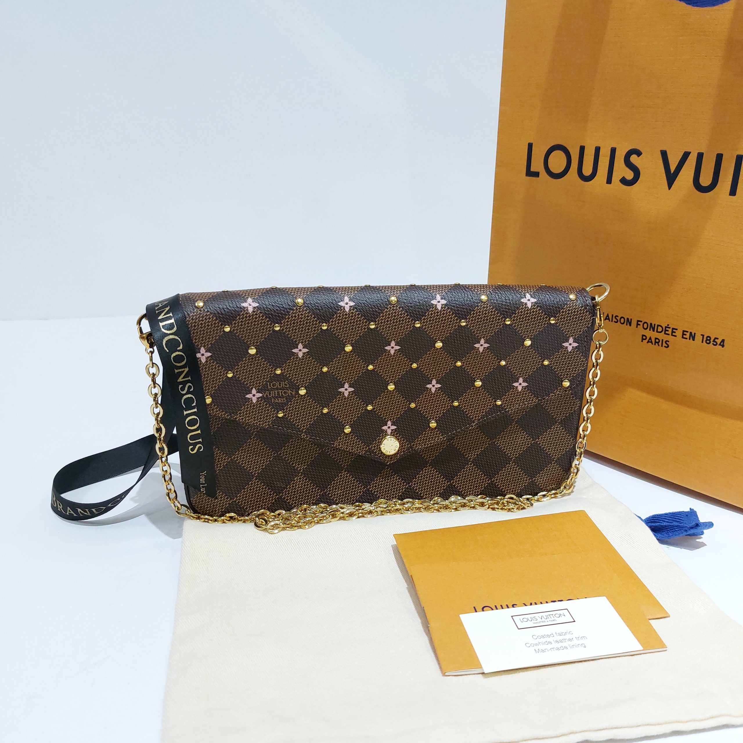 Louis Vuitton Felicie Pochette With Studs Damier Ebene - NOBLEMARS